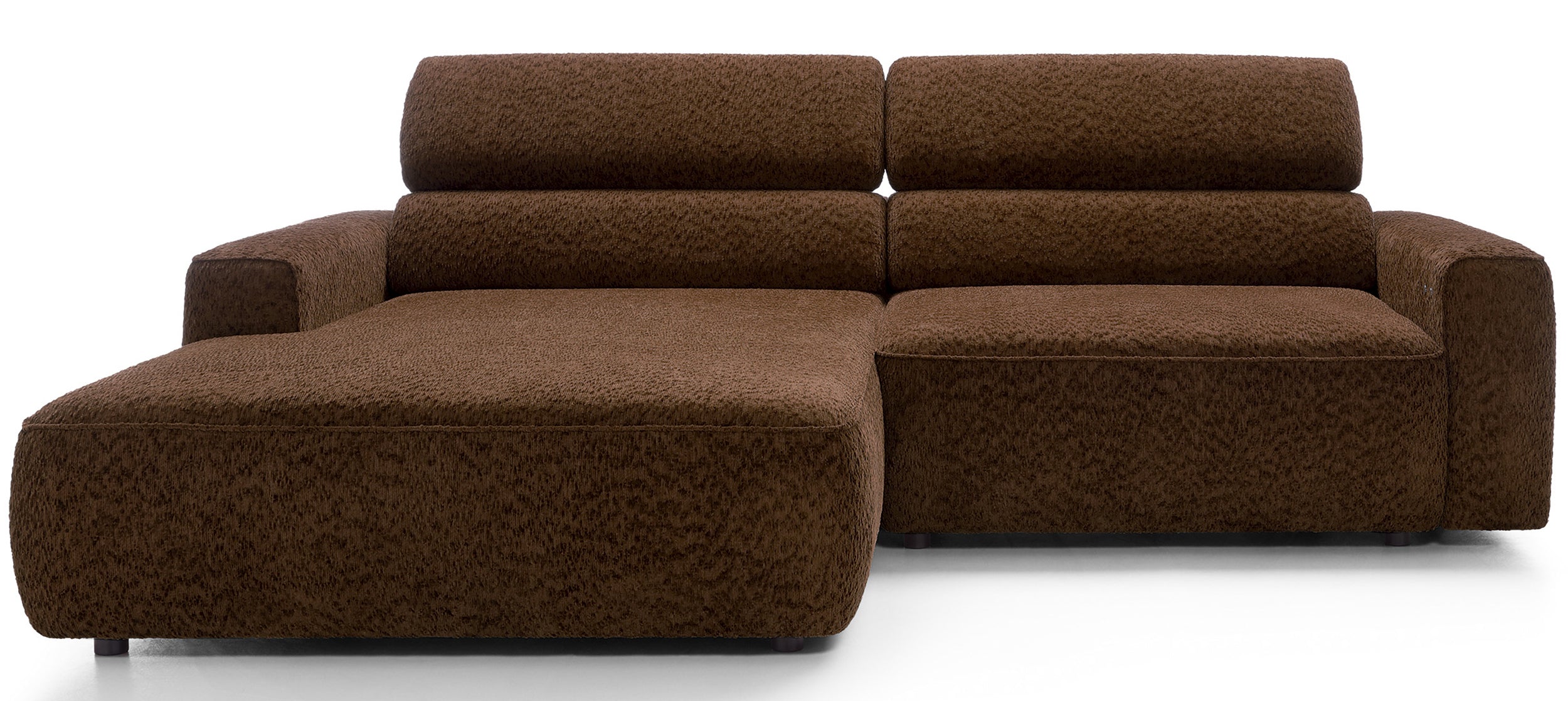Ecksofa Fando mit elektrisch ausziehbarer Sitzfläche, L-förmig, linksseitig, braunes Chenille