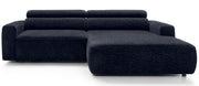 Ecksofa Fando mit elektrisch ausziehbarer Sitzfläche, L-förmig, rechtsseitig, marineblauer Chenille-Stoff