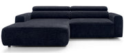Ecksofa Fando mit elektrisch ausziehbarem Sitz, L-förmig, linksseitig, marineblauer Chenille-Stoff