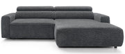 Ecksofa Fando mit elektrisch ausziehbarer Sitzfläche, L-förmig, rechtsseitig, dunkelgrauer Chenille-Stoff
