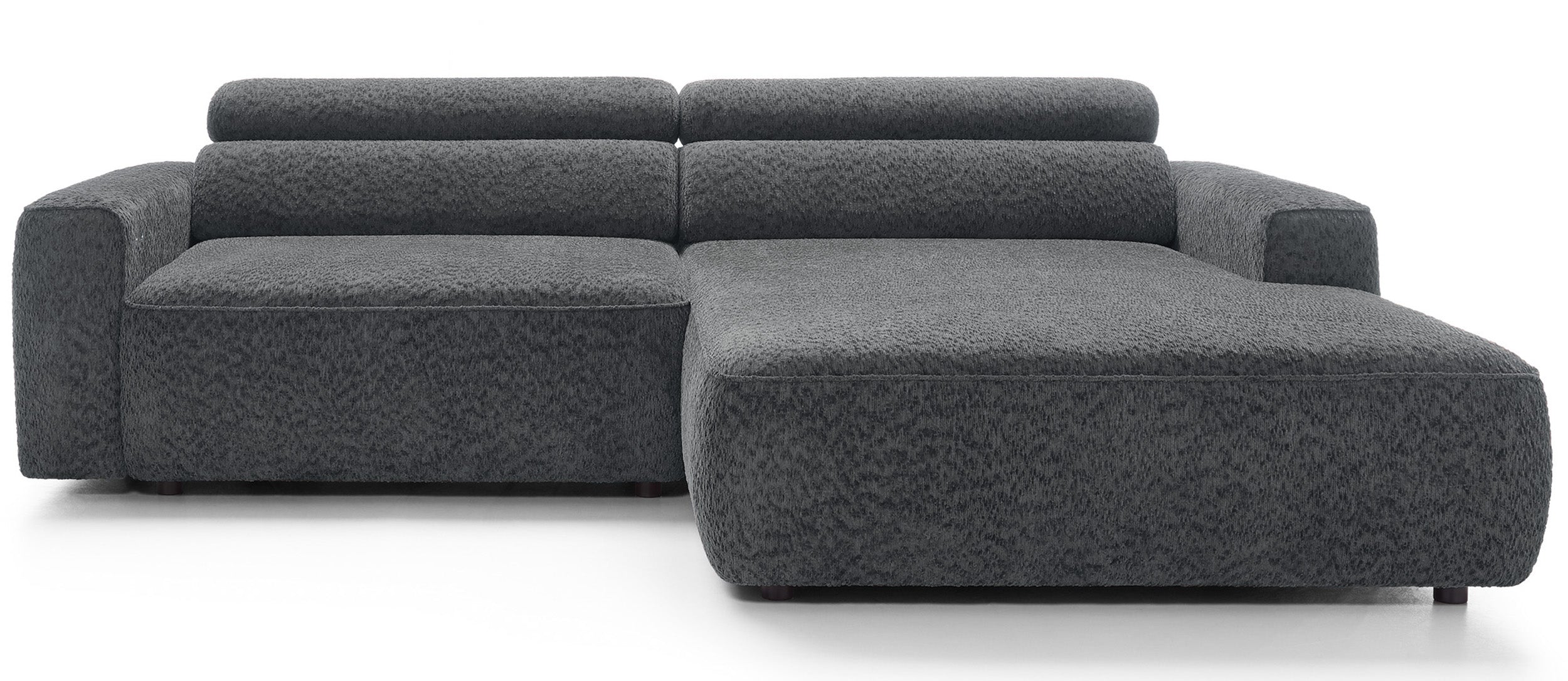 Ecksofa Fando mit elektrisch ausziehbarer Sitzfläche, L-förmig, rechtsseitig, dunkelgrauer Chenille-Stoff