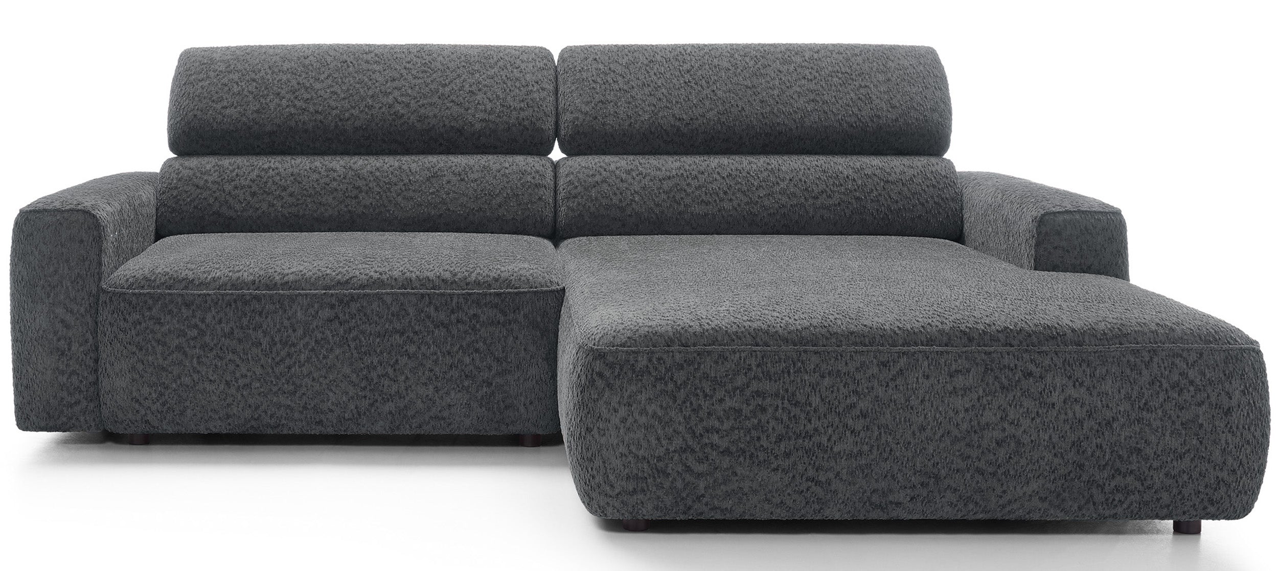 Ecksofa Fando mit elektrisch ausziehbarer Sitzfläche, L-förmig, rechtsseitig, dunkelgrauer Chenille-Stoff