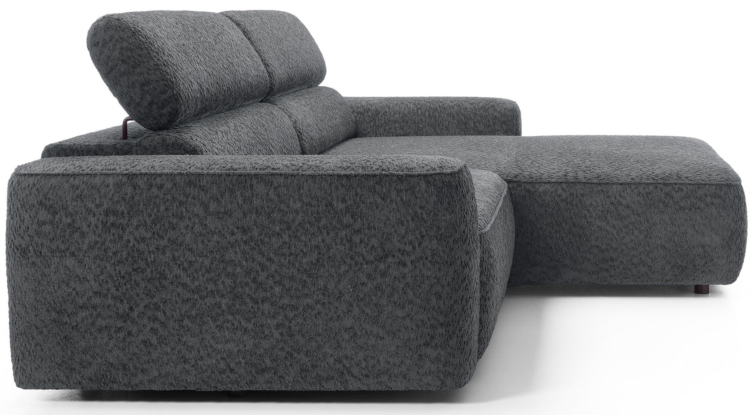 Ecksofa Fando mit elektrisch ausziehbarer Sitzfläche, L-förmig, rechtsseitig, dunkelgrauer Chenille-Stoff