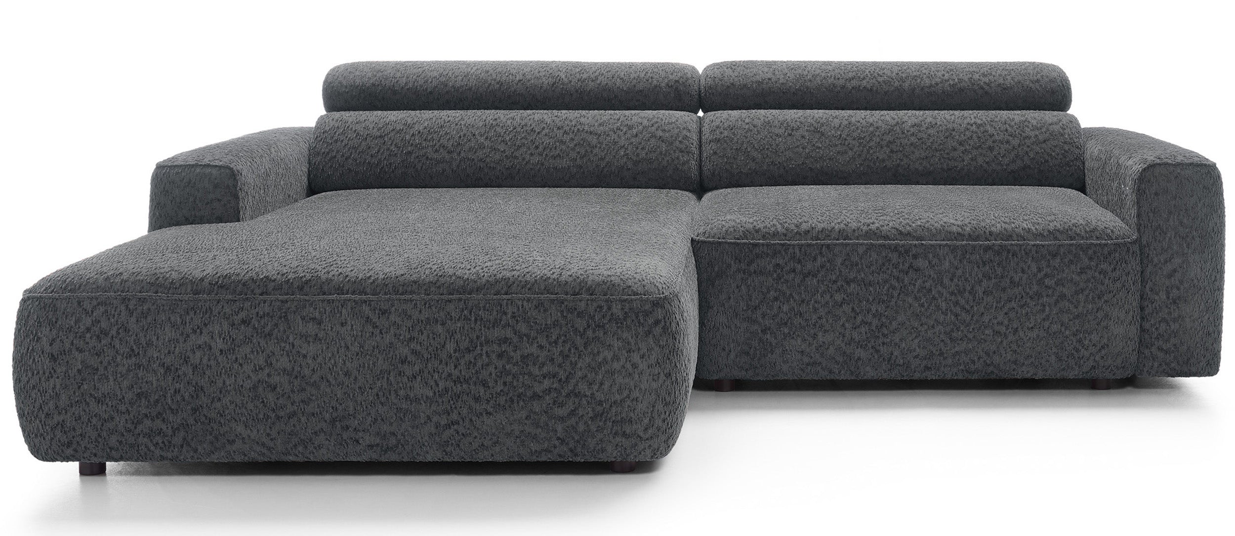 Ecksofa Fando mit elektrisch ausziehbarem Sitz, L-förmig, linke Seite, dunkelgrauer Chenille-Bezug