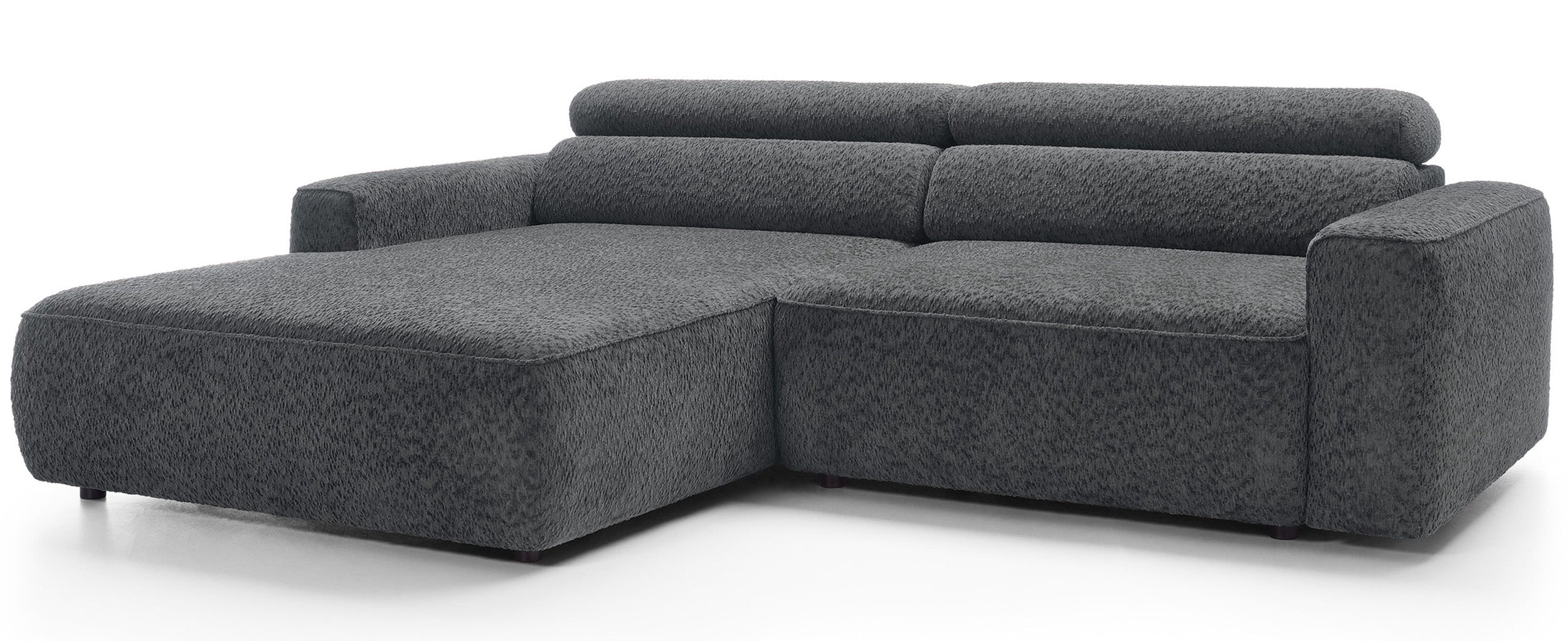 Ecksofa Fando mit elektrisch ausziehbarem Sitz, L-förmig, linke Seite, dunkelgrauer Chenille-Bezug