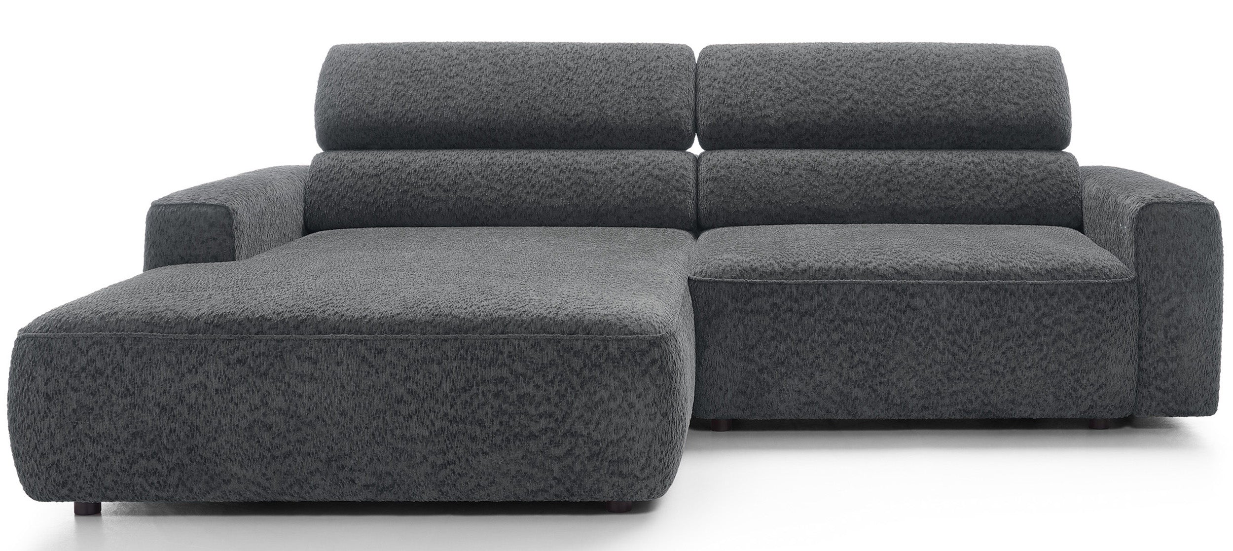 Ecksofa Fando mit elektrisch ausziehbarem Sitz, L-förmig, linke Seite, dunkelgrauer Chenille-Bezug