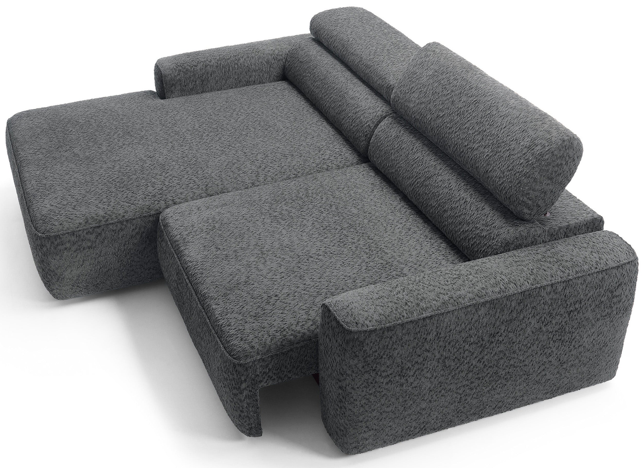 Ecksofa Fando mit elektrisch ausziehbarem Sitz, L-förmig, linke Seite, dunkelgrauer Chenille-Bezug