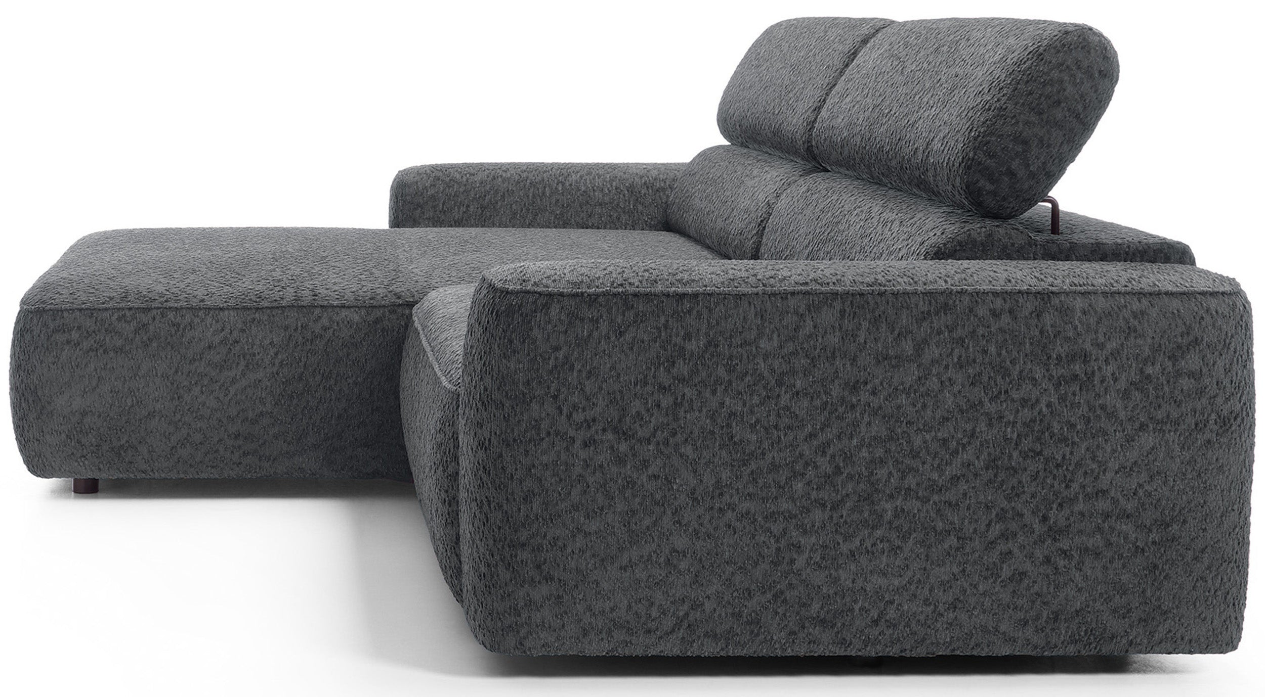 Ecksofa Fando mit elektrisch ausziehbarem Sitz, L-förmig, linke Seite, dunkelgrauer Chenille-Bezug