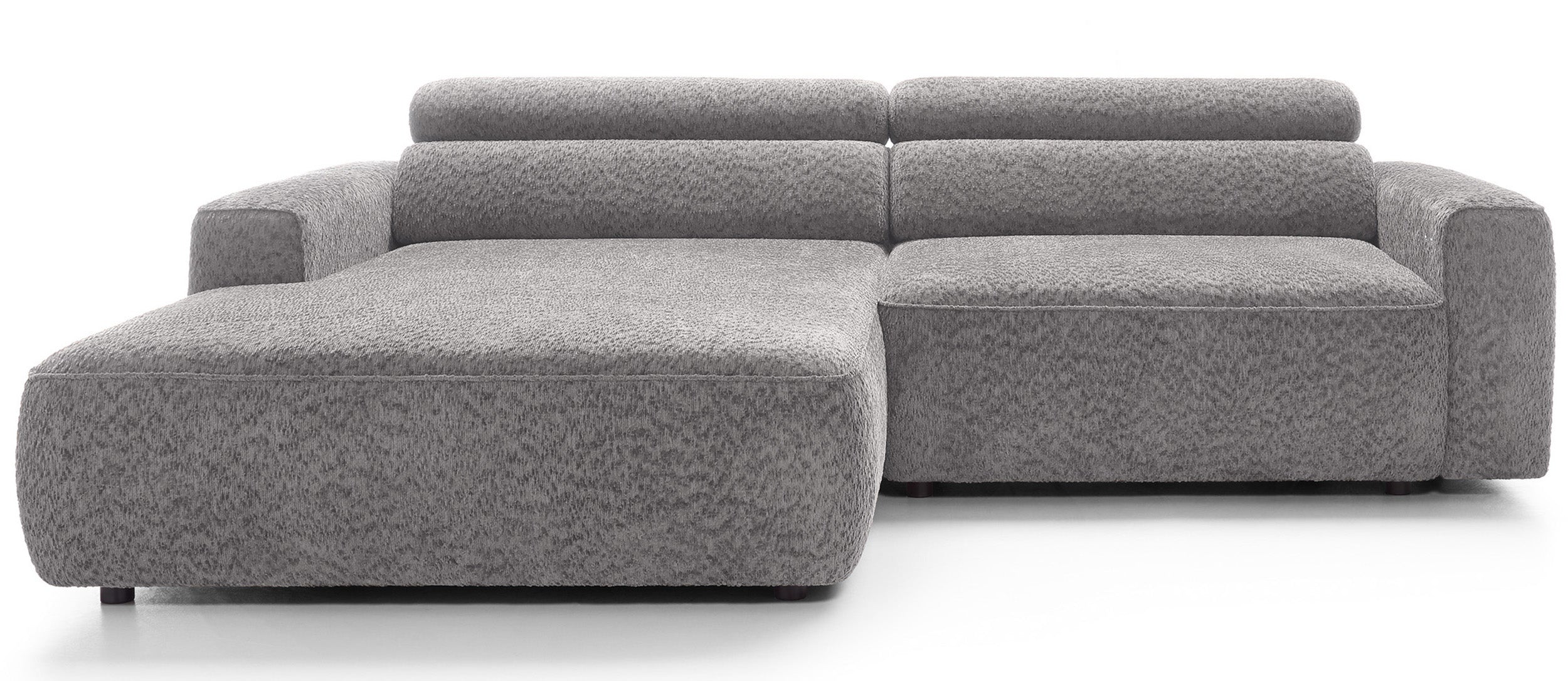 Ecksofa Fando mit elektrisch ausziehbarem Sitz, L-förmig, linksseitig, hellgrauer Chenille-Stoff