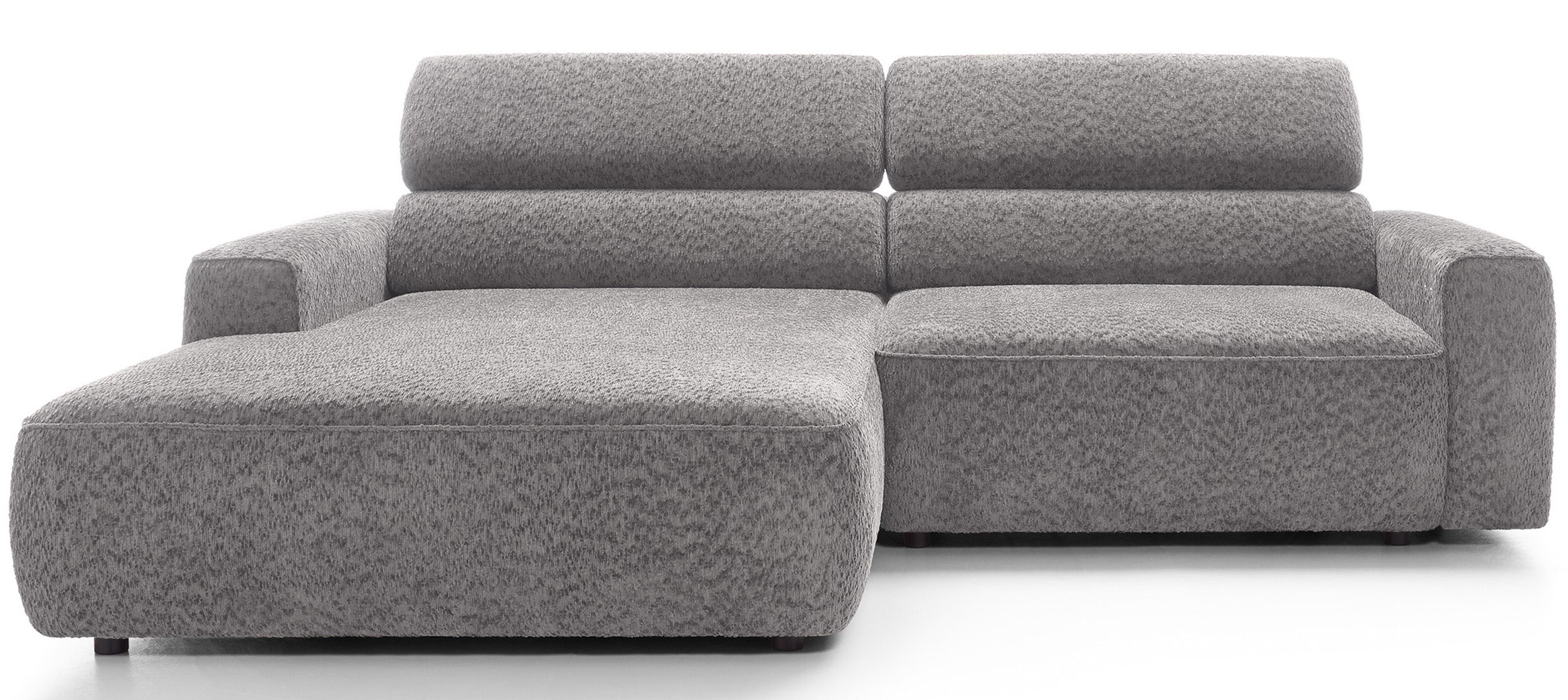 Ecksofa Fando mit elektrisch ausziehbarem Sitz, L-förmig, linksseitig, hellgrauer Chenille-Stoff