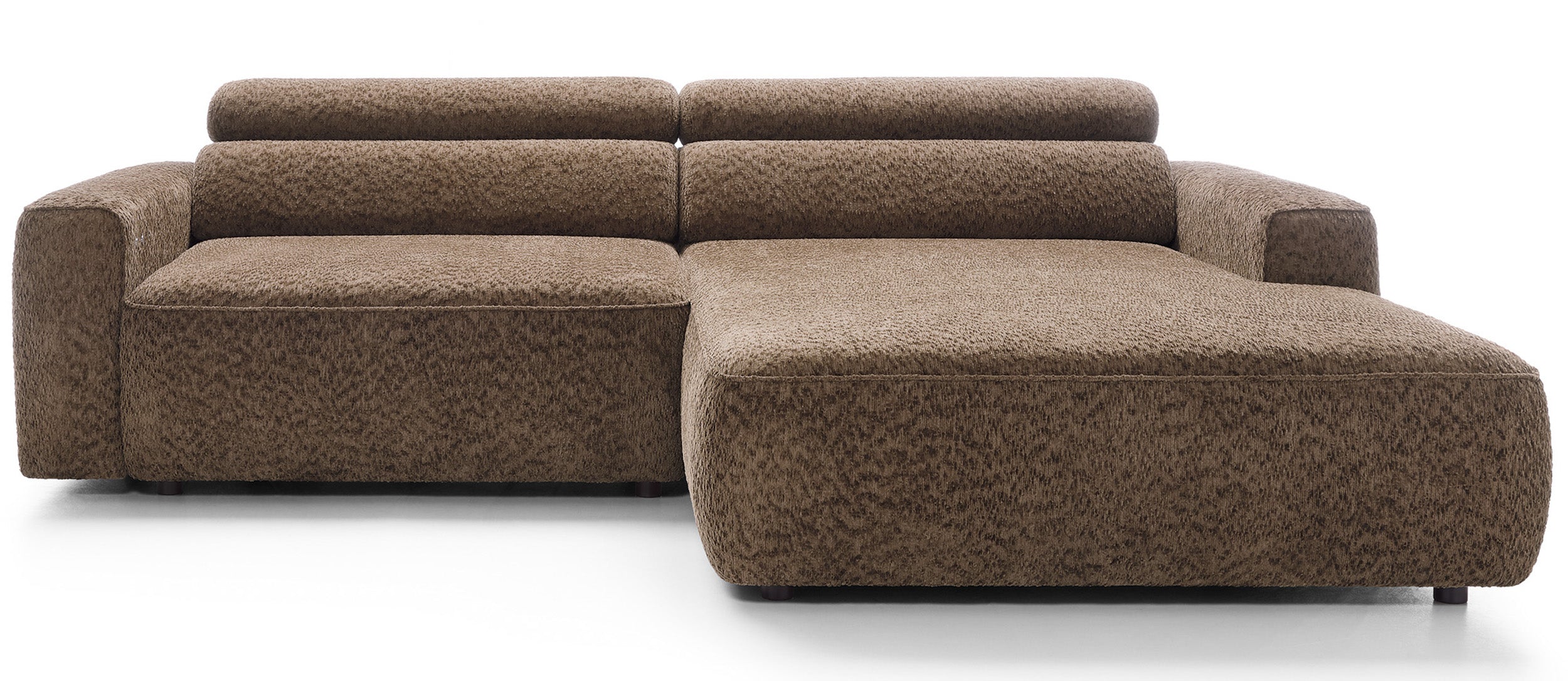 Ecksofa Fando mit elektrisch ausziehbarer Sitzfläche, L-förmig, rechtsseitig, brauner Chenille-Stoff