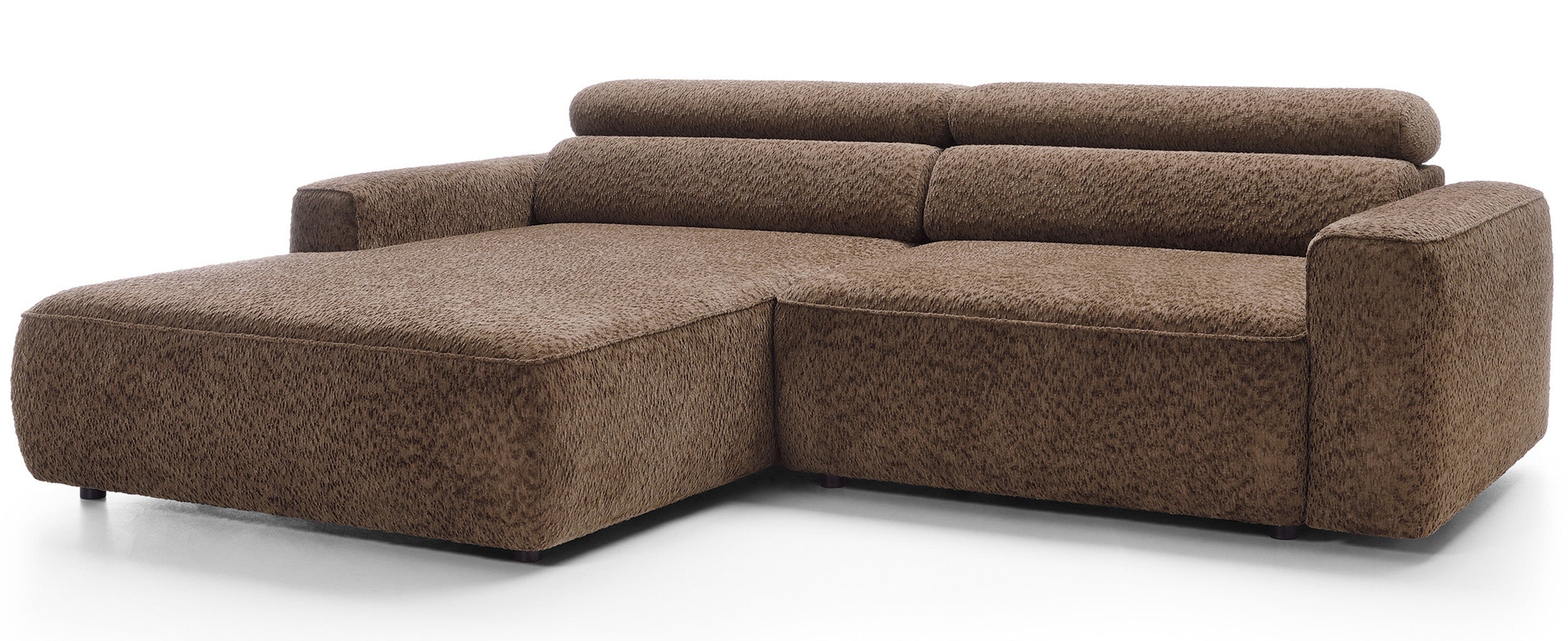 Ecksofa Fando mit elektrisch ausziehbarem Sitz, L-förmig, linksseitig, brauner Chenille-Bezug