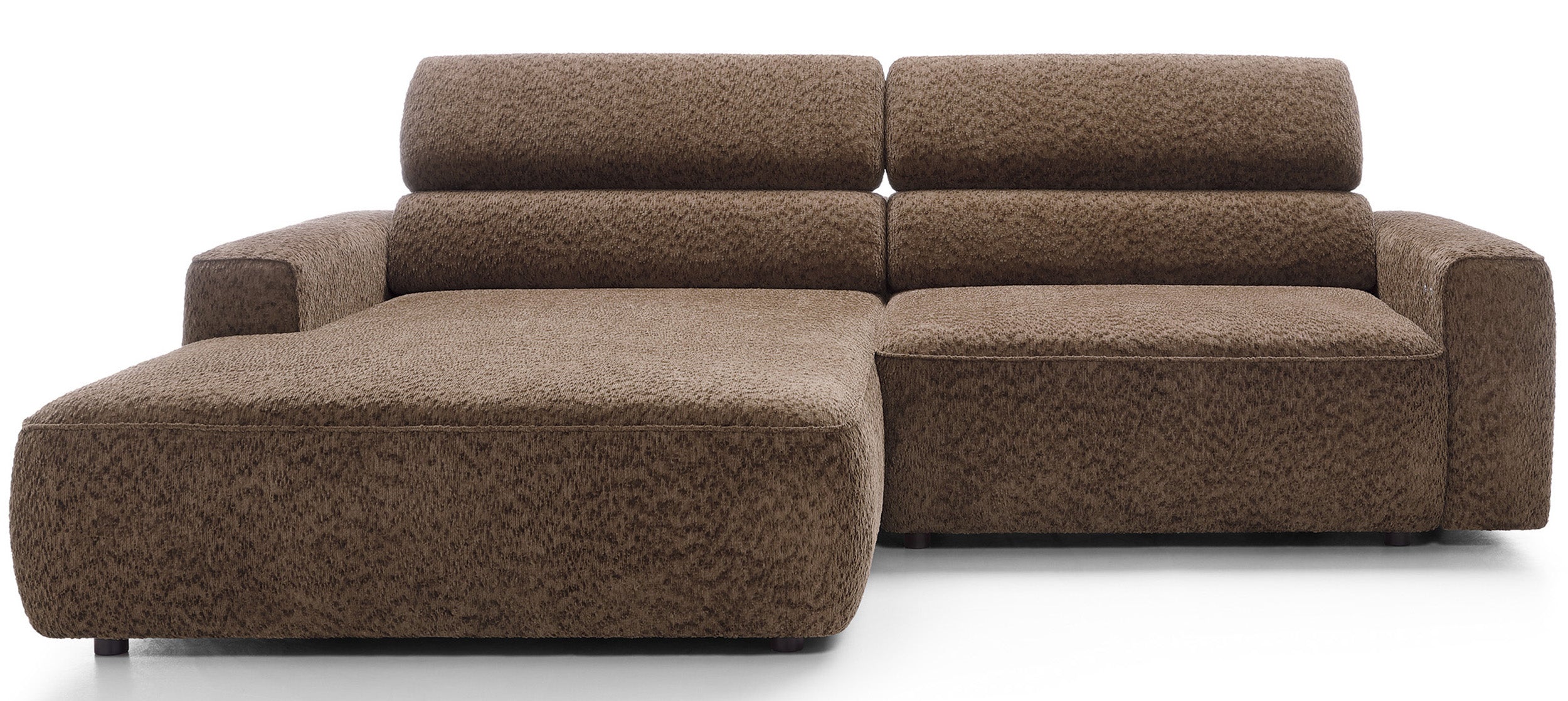 Ecksofa Fando mit elektrisch ausziehbarem Sitz, L-förmig, linksseitig, brauner Chenille-Bezug
