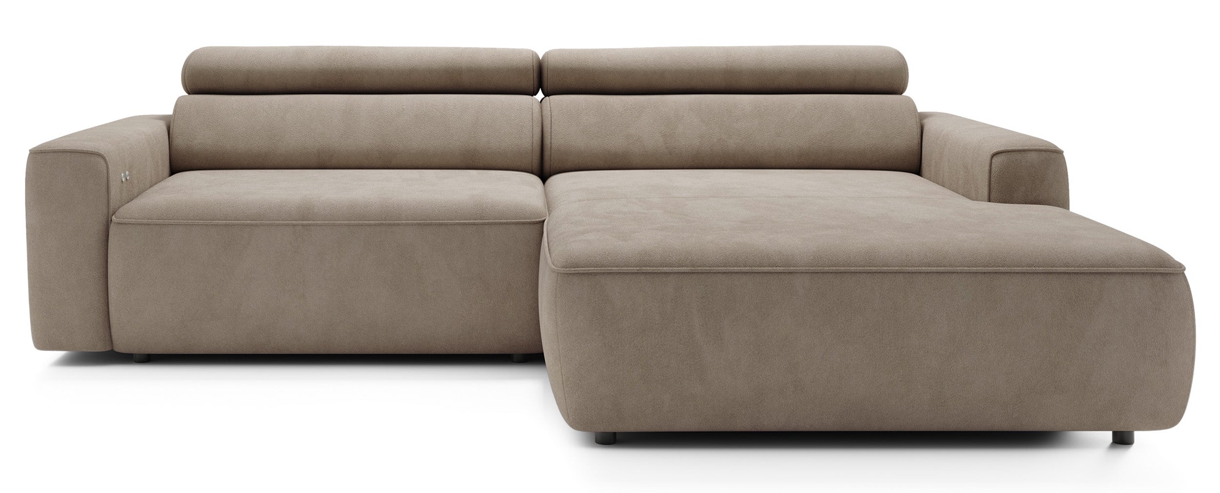 Ecksofa mit elektrischem Auszug Fando, L-förmig, rechtsseitig, beige Samt