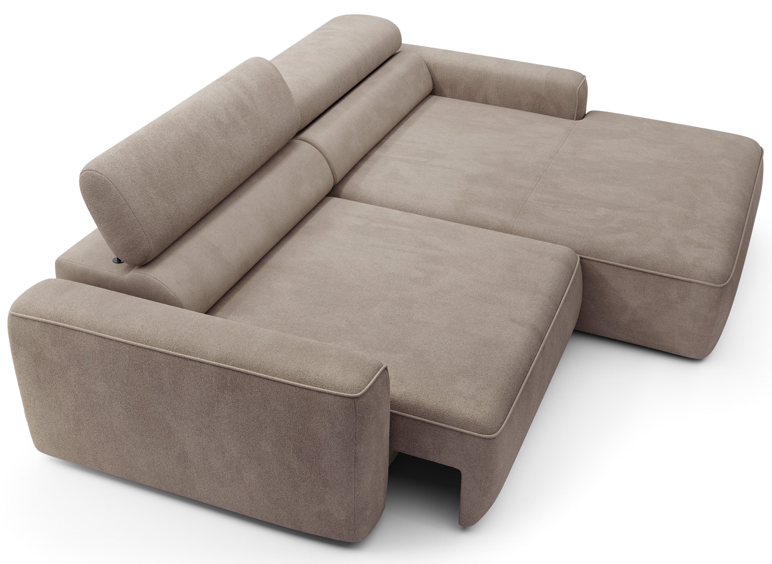 Ecksofa mit elektrischem Auszug Fando, L-förmig, rechtsseitig, beige Samt