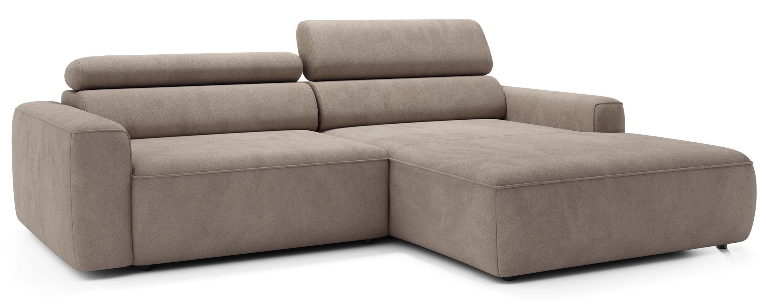 Ecksofa mit elektrischem Auszug Fando, L-förmig, rechtsseitig, beige Samt