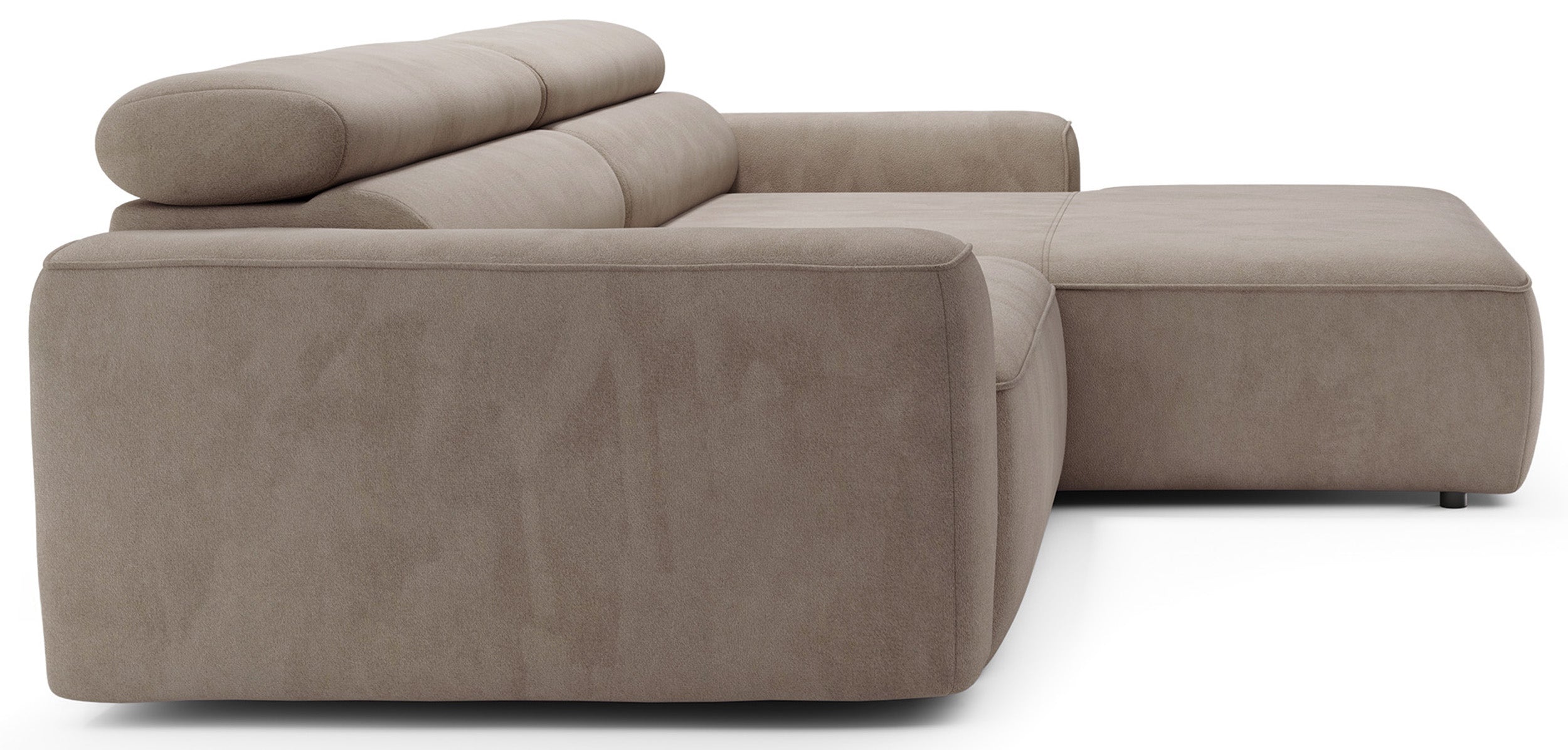 Ecksofa mit elektrischem Auszug Fando, L-förmig, rechtsseitig, beige Samt