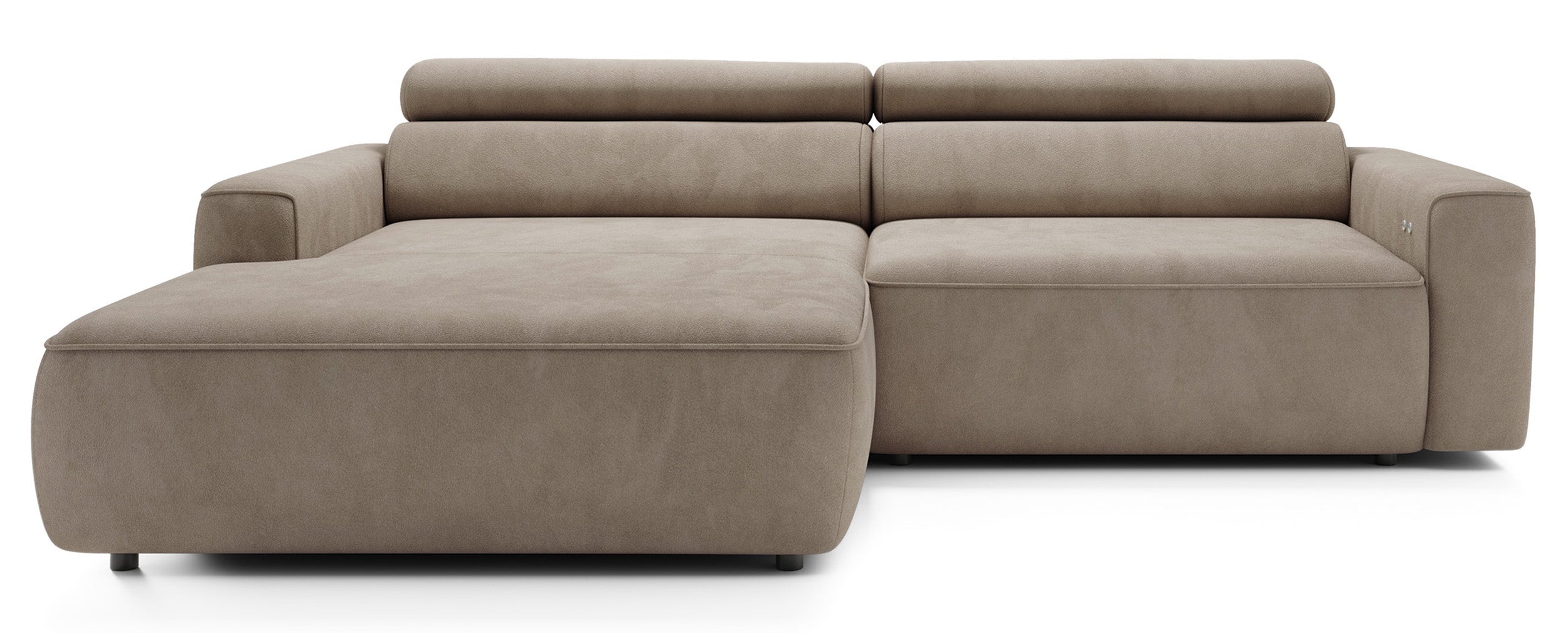 Ecksofa mit elektrischem Auszug Fando, L-förmig, linksseitig, beige Samt