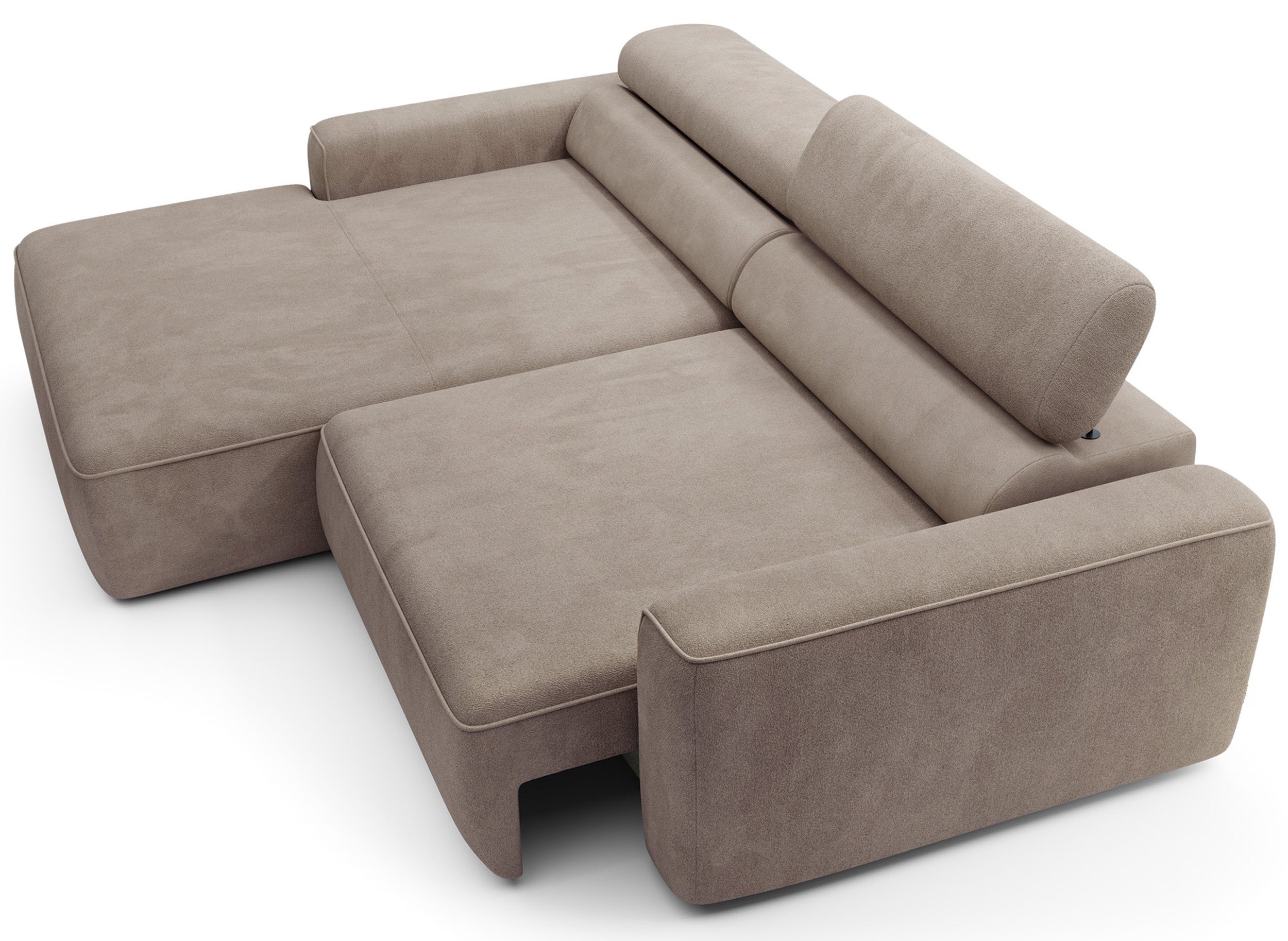 Ecksofa mit elektrischem Auszug Fando, L-förmig, linksseitig, beige Samt