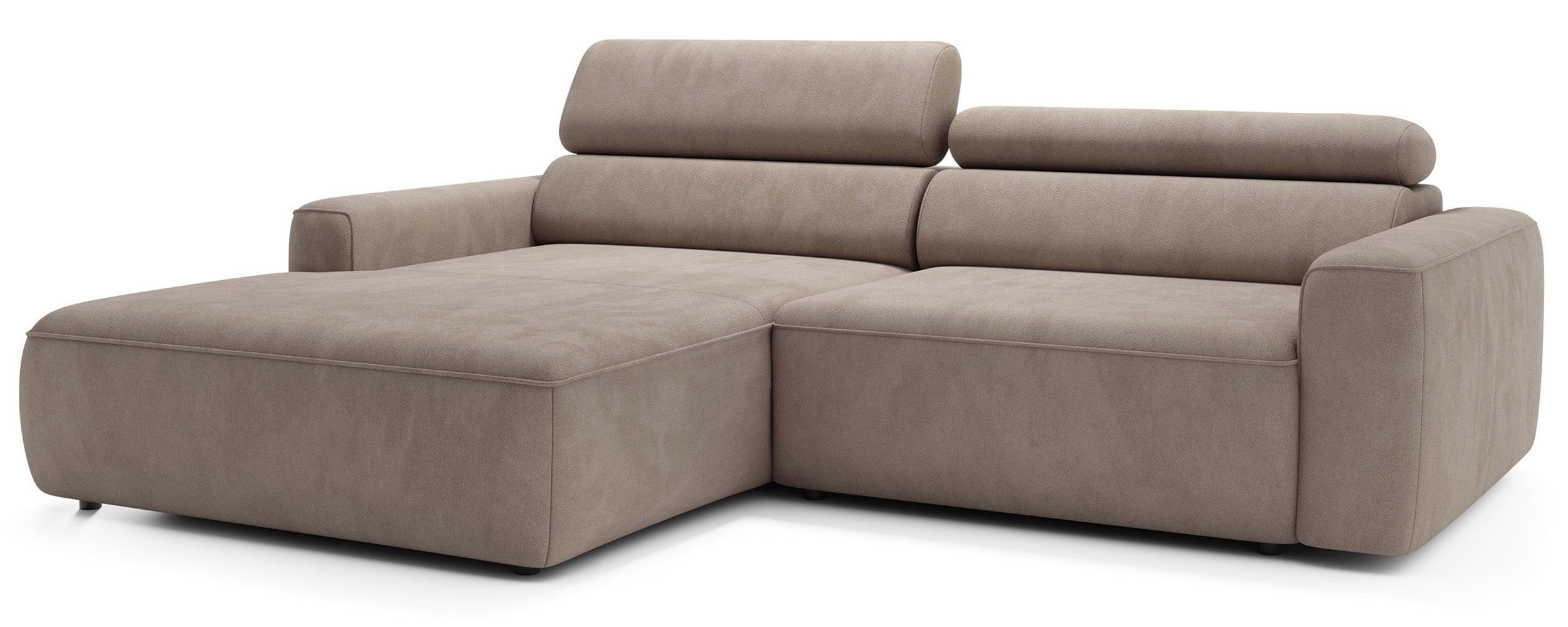 Ecksofa mit elektrischem Auszug Fando, L-förmig, linksseitig, beige Samt