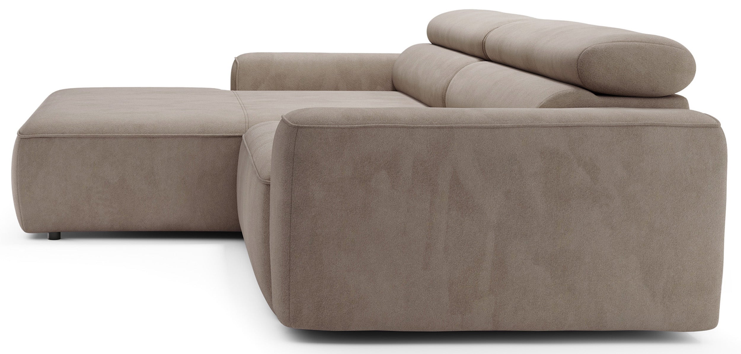 Ecksofa mit elektrischem Auszug Fando, L-förmig, linksseitig, beige Samt
