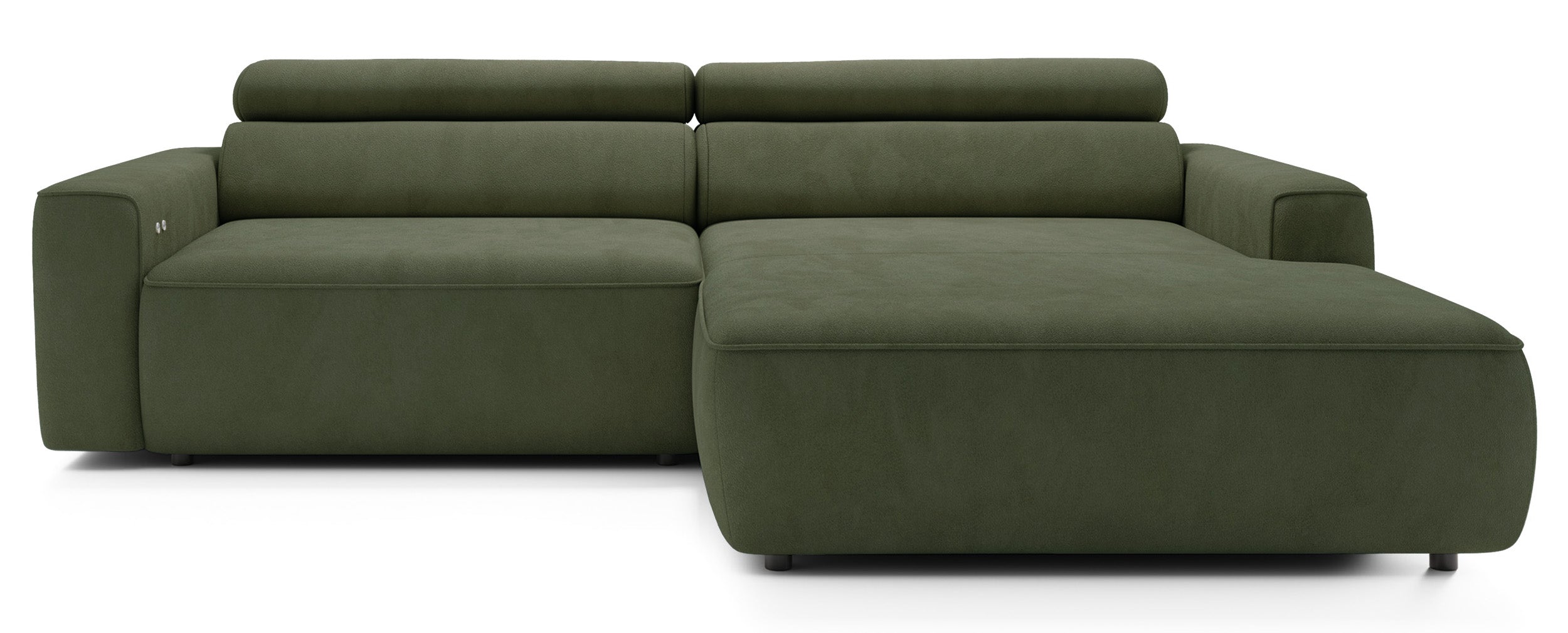 Ecksofa mit elektrischem Auszug Fando, L-förmig, rechtsseitig, salbeigrüner Samtvelours