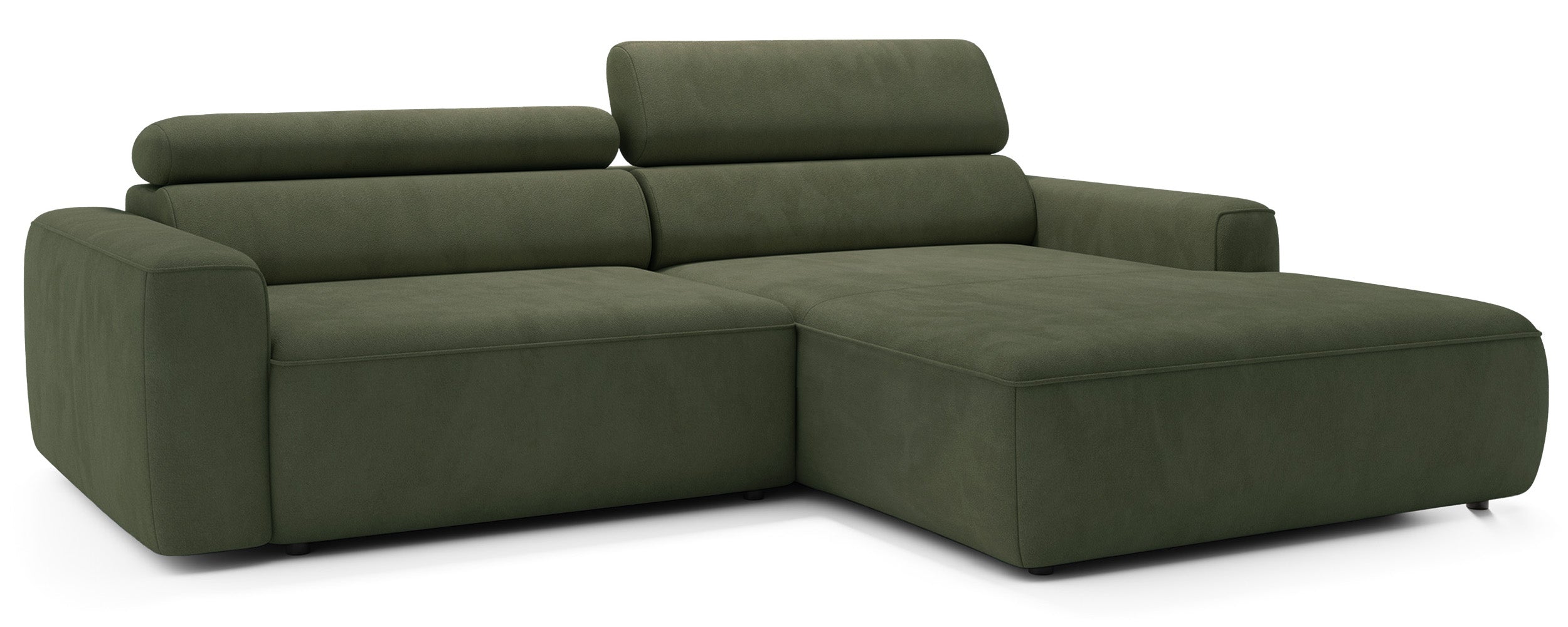 Ecksofa mit elektrischem Auszug Fando, L-förmig, rechtsseitig, salbeigrüner Samtvelours