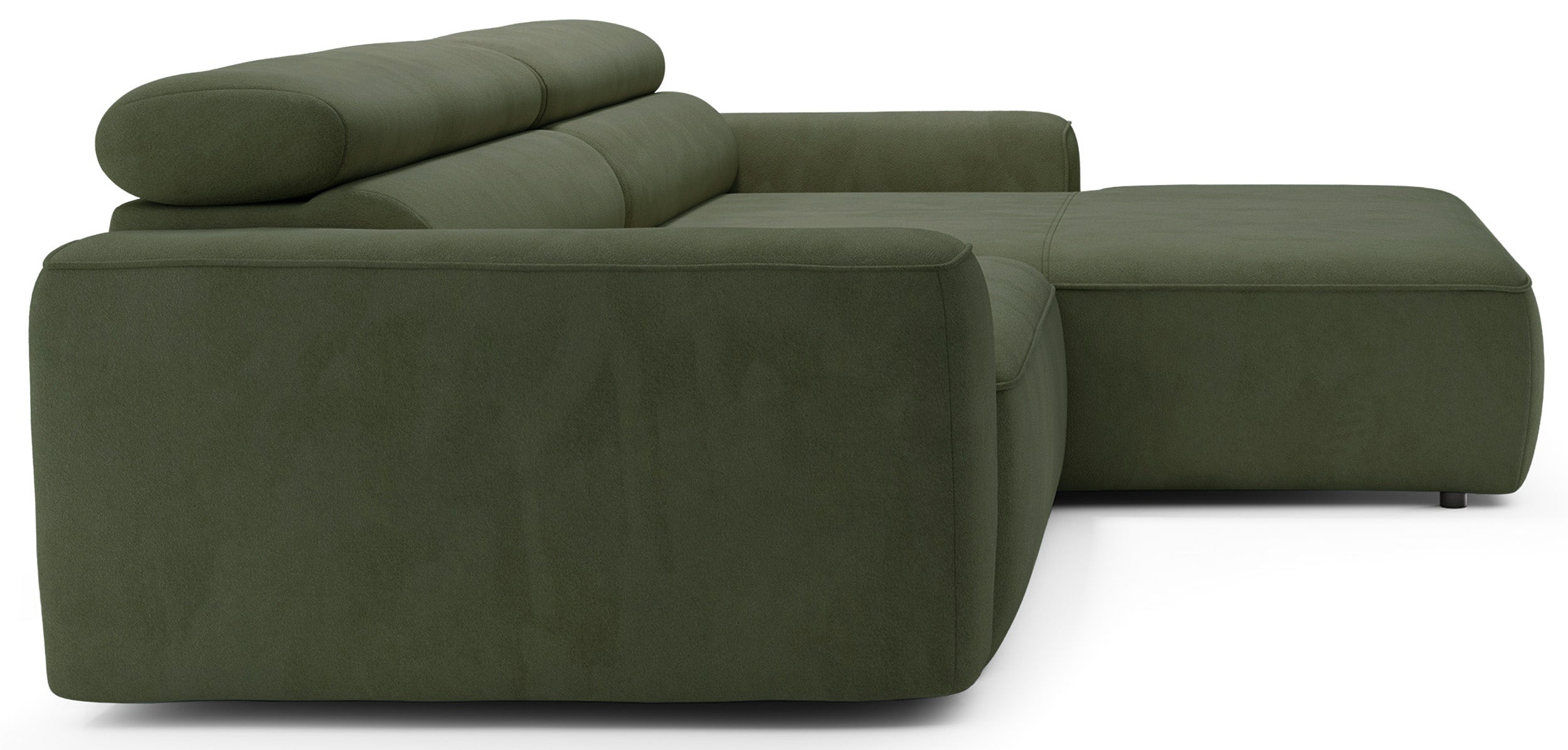Ecksofa mit elektrischem Auszug Fando, L-förmig, rechtsseitig, salbeigrüner Samtvelours