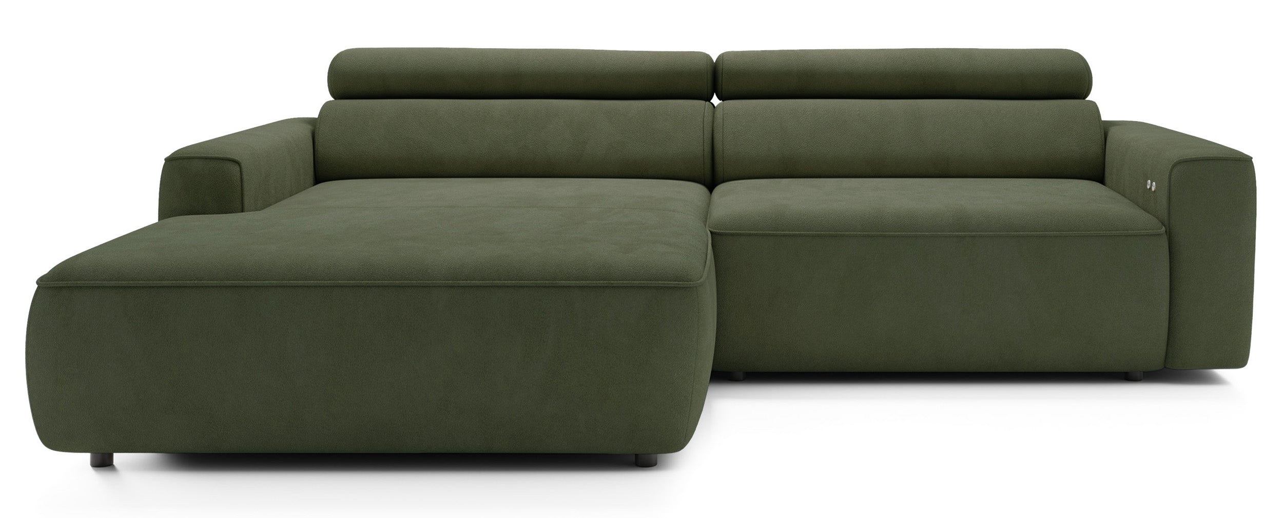 Ecksofa mit elektrischem Auszug Fando L-förmig, linksseitig, Salbeigrün, Samtvelours