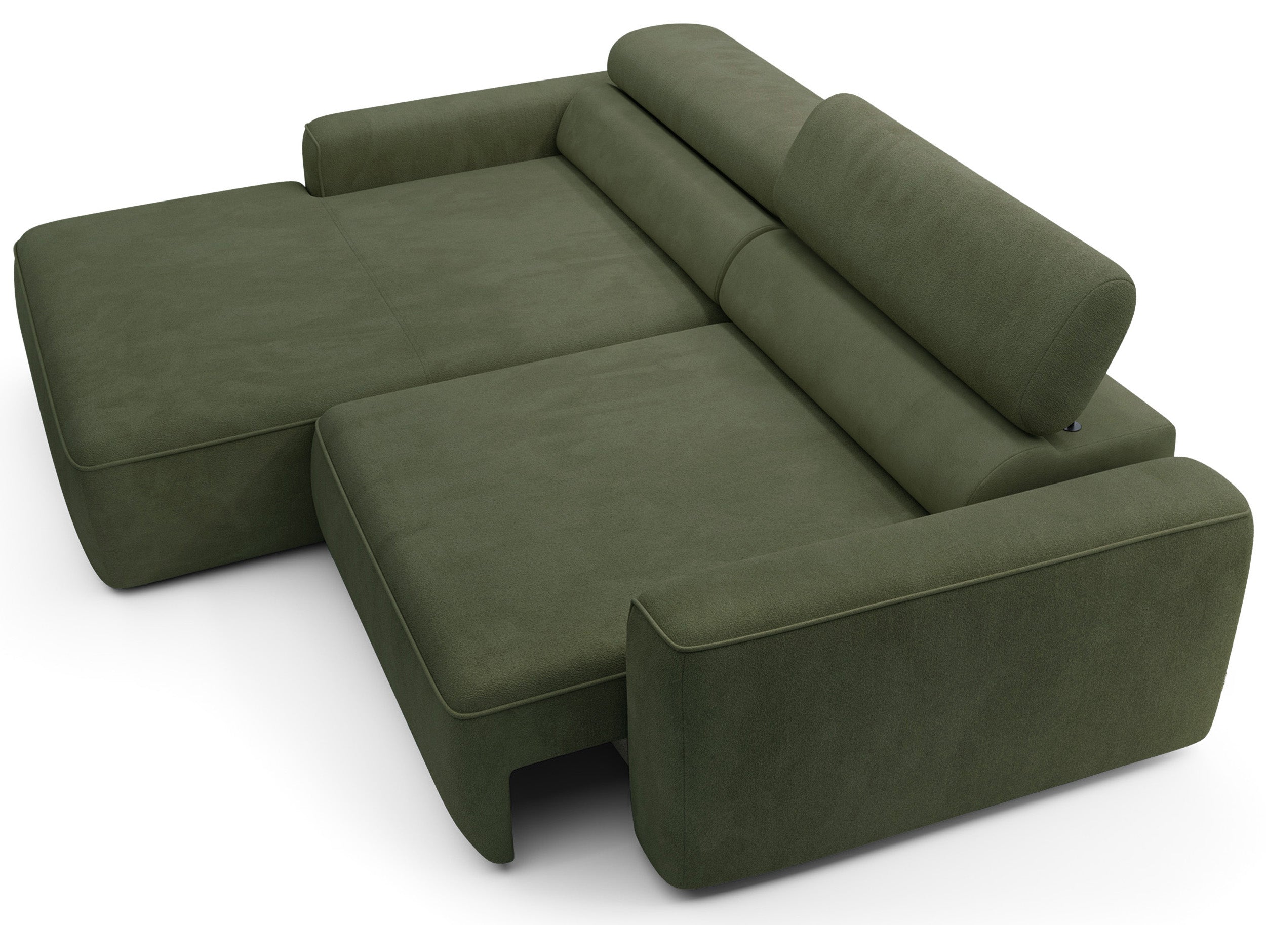 Ecksofa mit elektrischem Auszug Fando L-förmig, linksseitig, Salbeigrün, Samtvelours