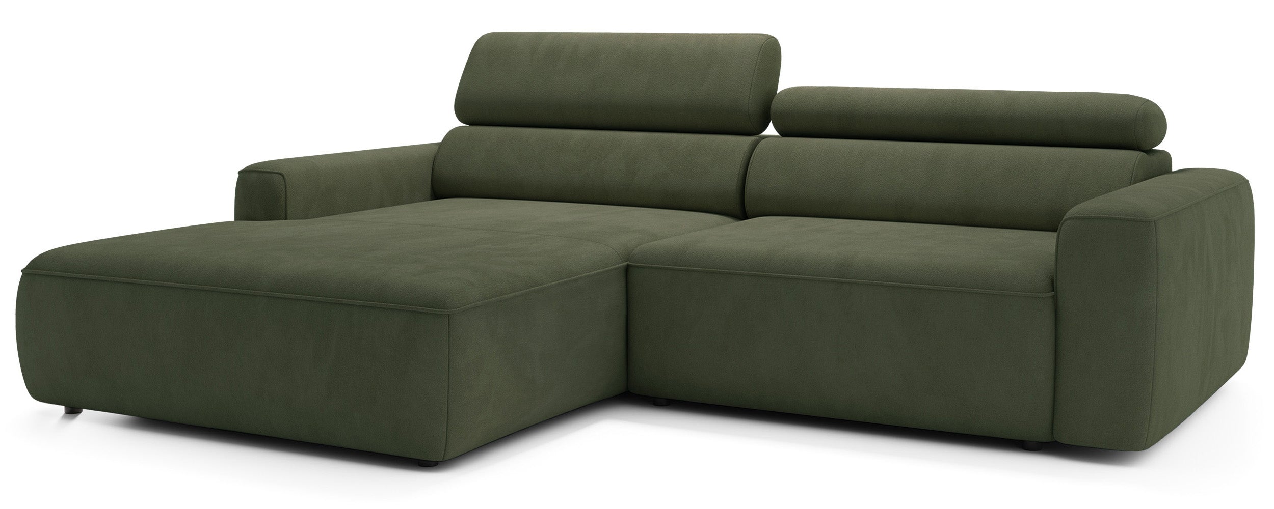 Ecksofa mit elektrischem Auszug Fando L-förmig, linksseitig, Salbeigrün, Samtvelours