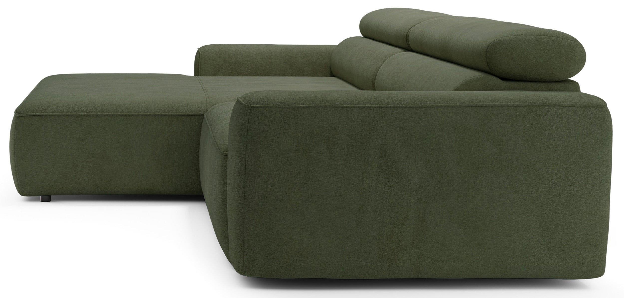 Ecksofa mit elektrischem Auszug Fando L-förmig, linksseitig, Salbeigrün, Samtvelours