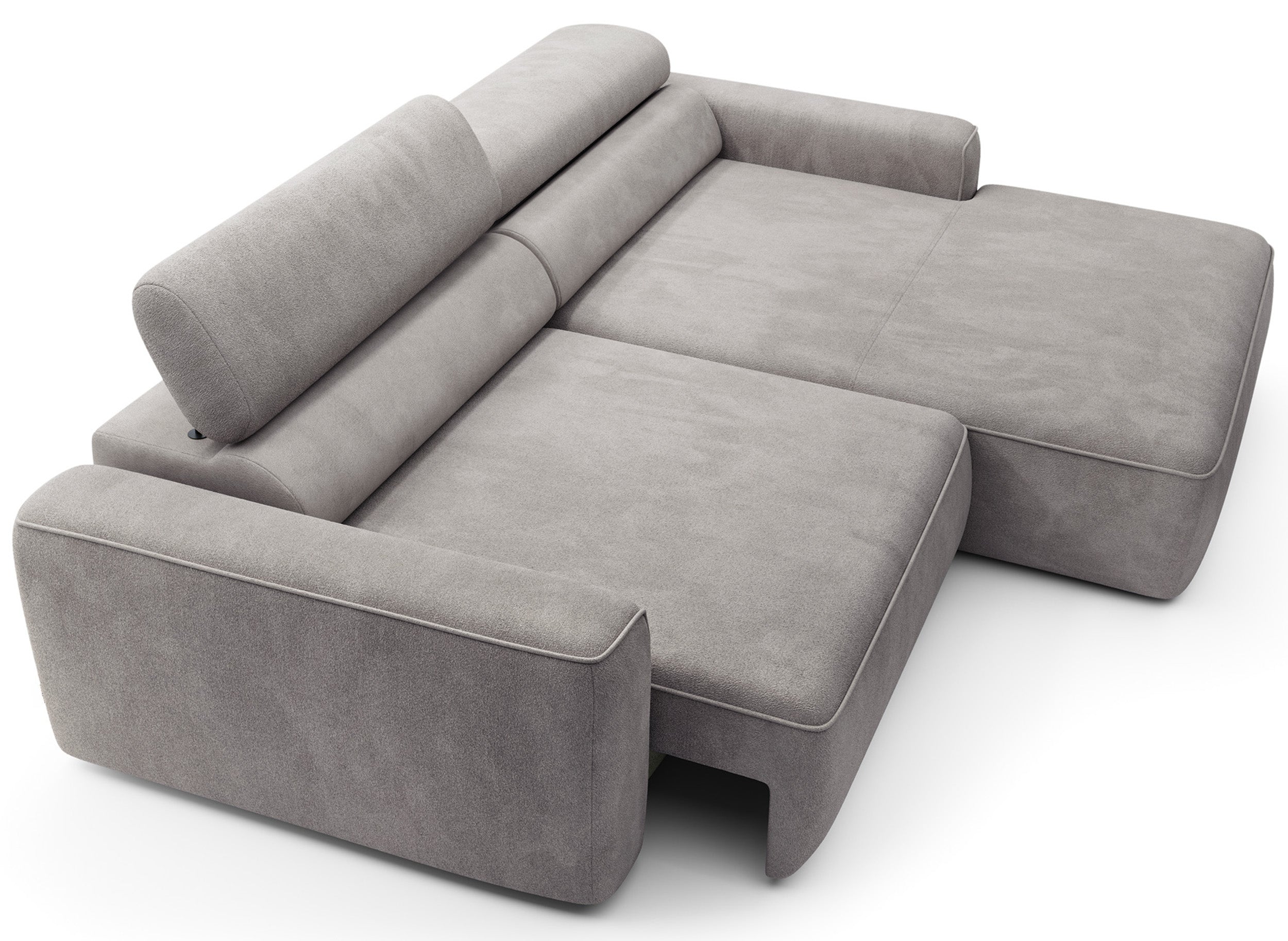Ecksofa mit elektrischem Auszug Fando, L-förmig, rechtsseitig, grauer Samt