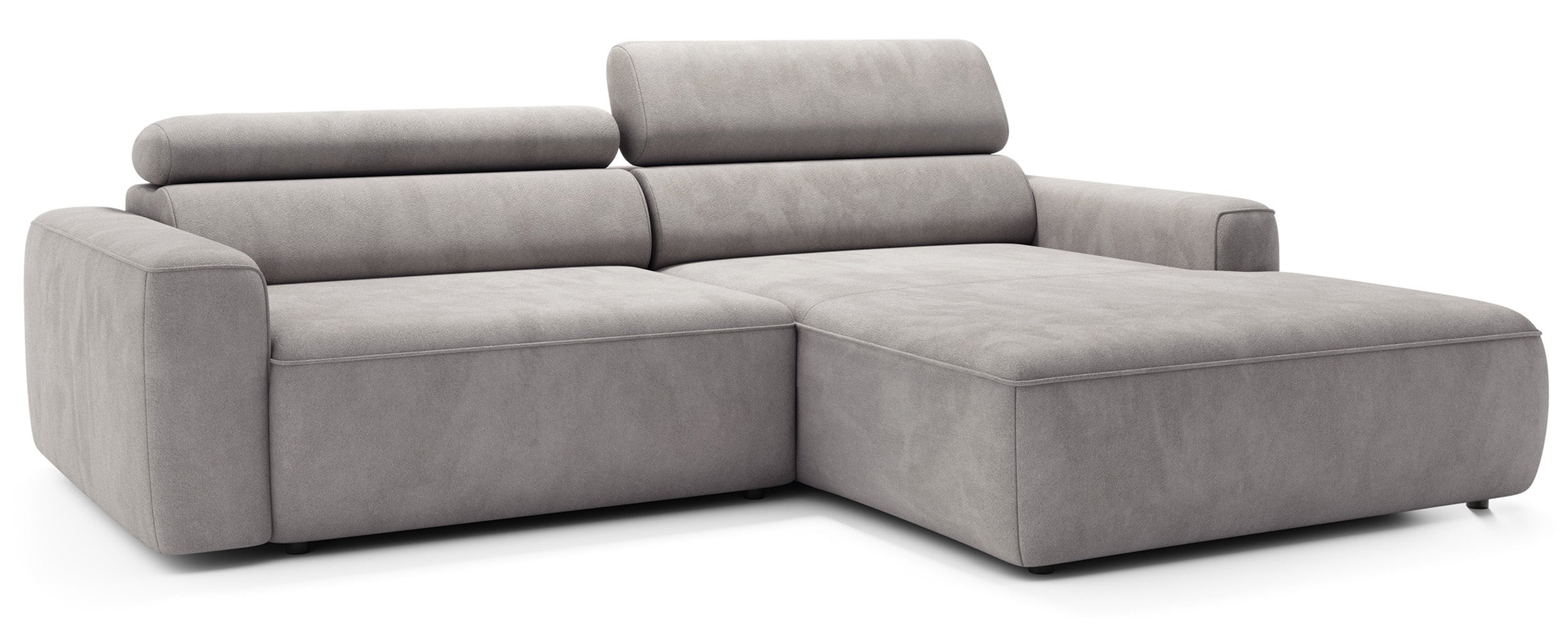Ecksofa mit elektrischem Auszug Fando, L-förmig, rechtsseitig, grauer Samt