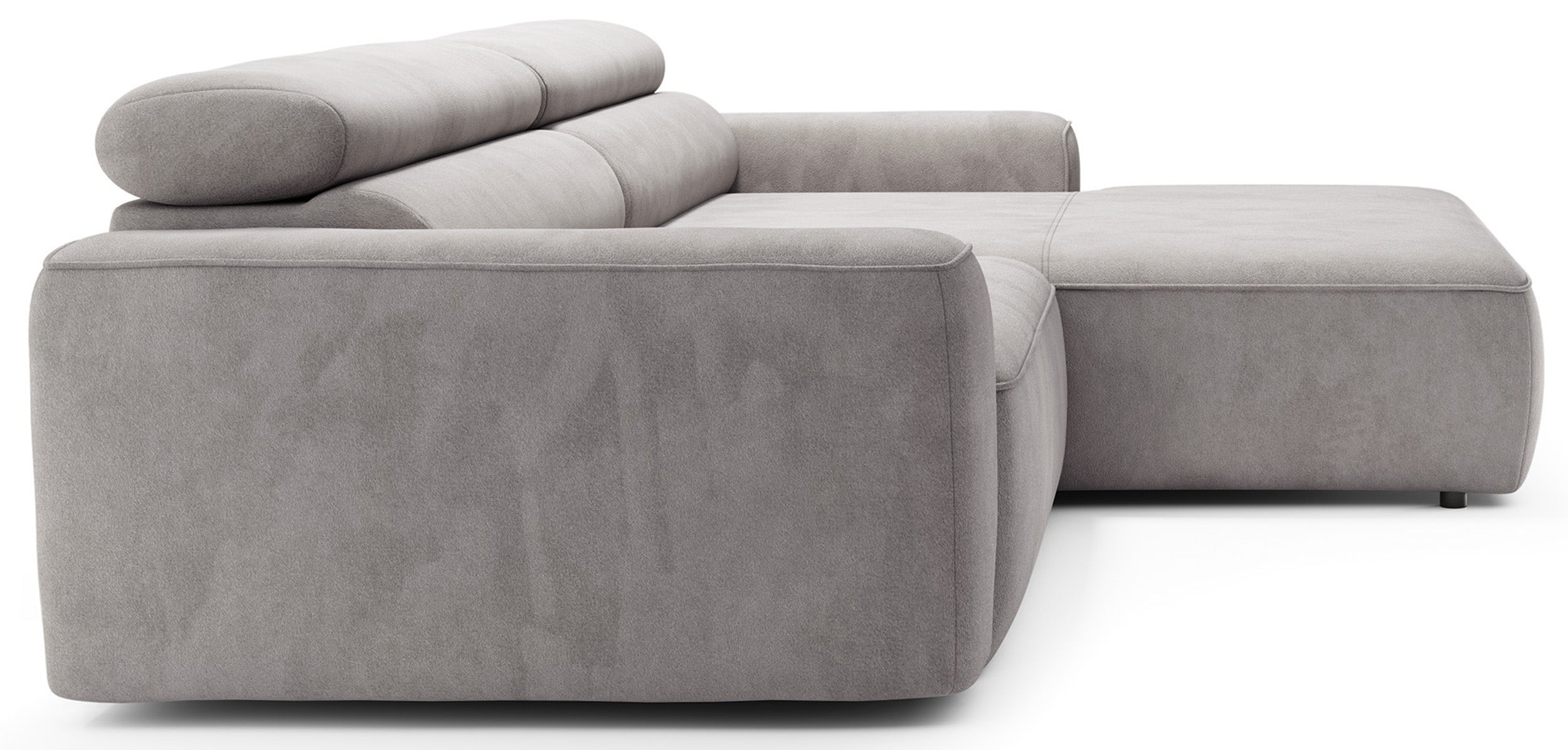 Ecksofa mit elektrischem Auszug Fando, L-förmig, rechtsseitig, grauer Samt