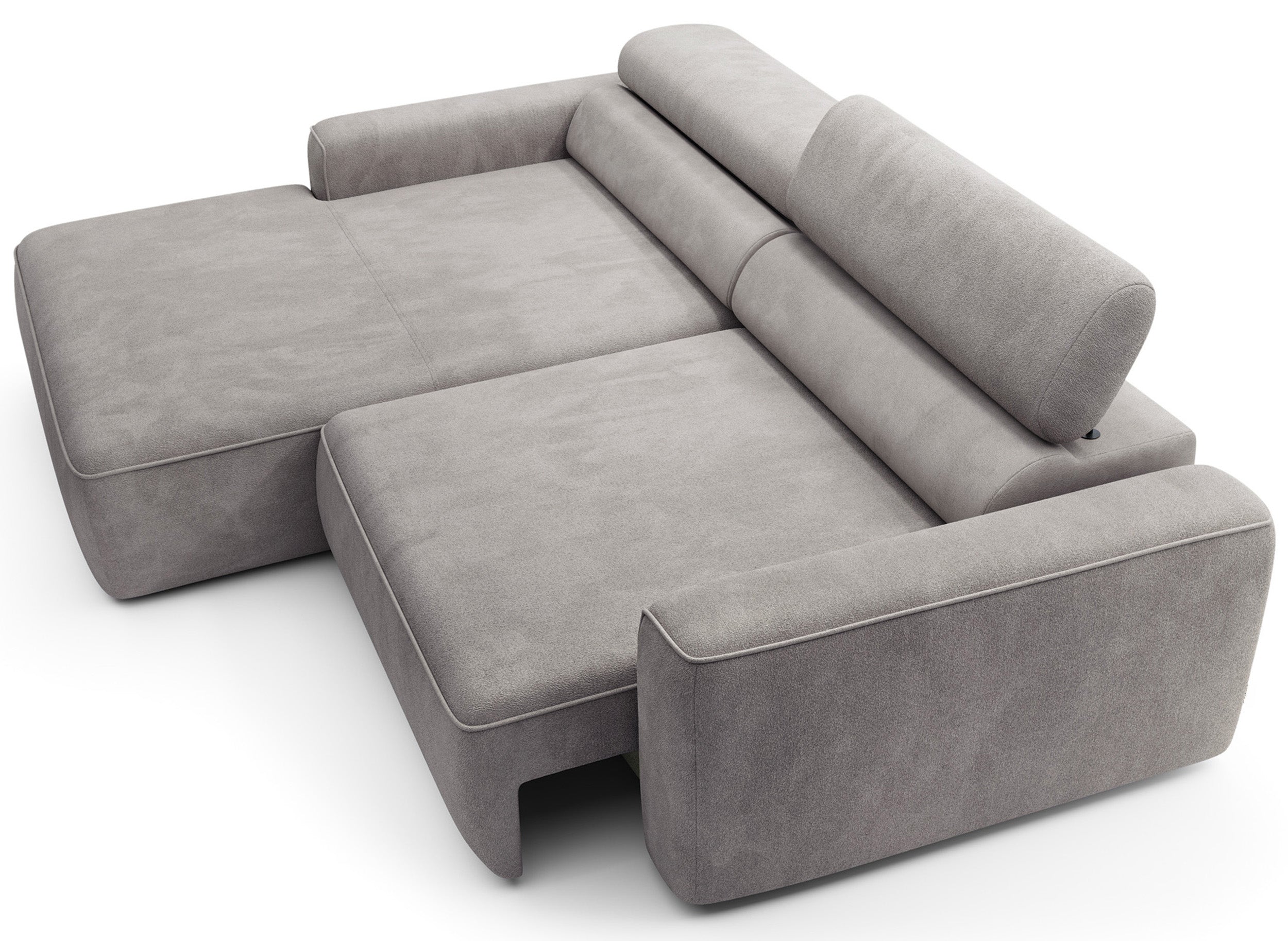 Ecksofa mit elektrischem Auszug Fando, L-förmig, linksseitig, grauer Samt