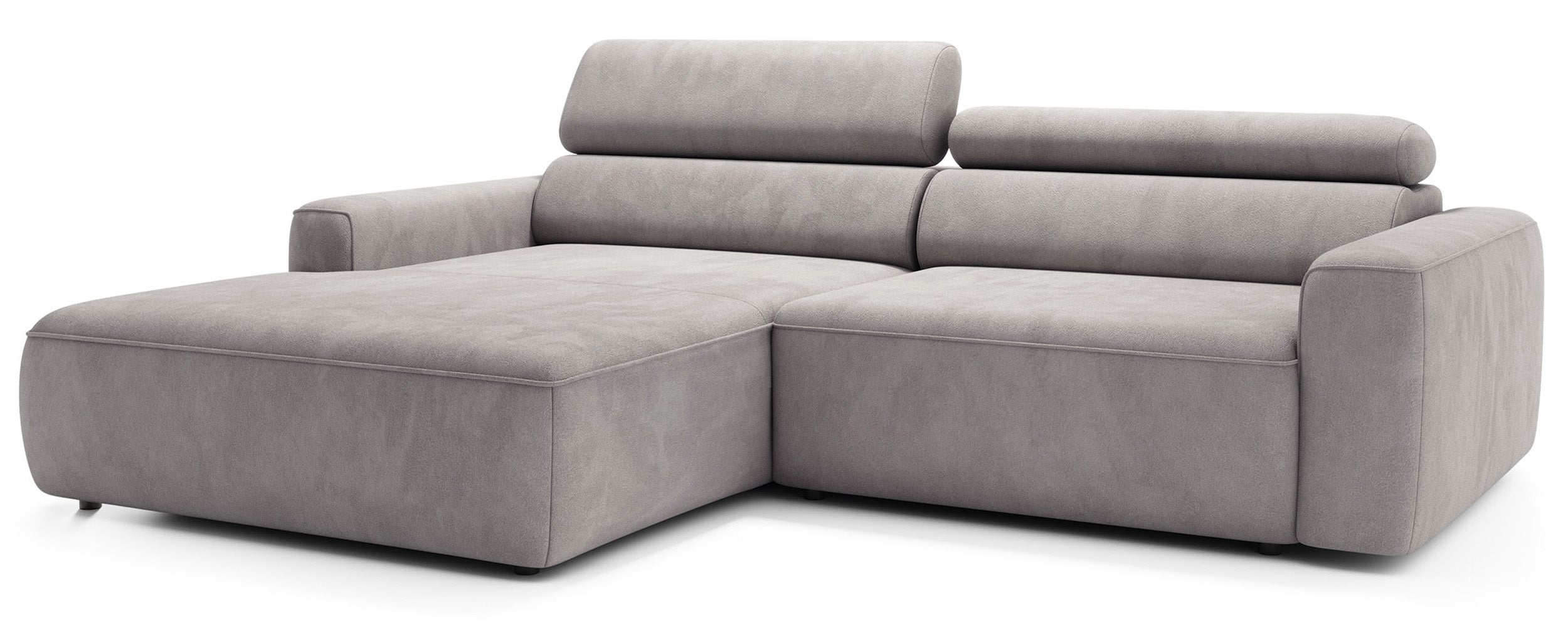 Ecksofa mit elektrischem Auszug Fando, L-förmig, linksseitig, grauer Samt