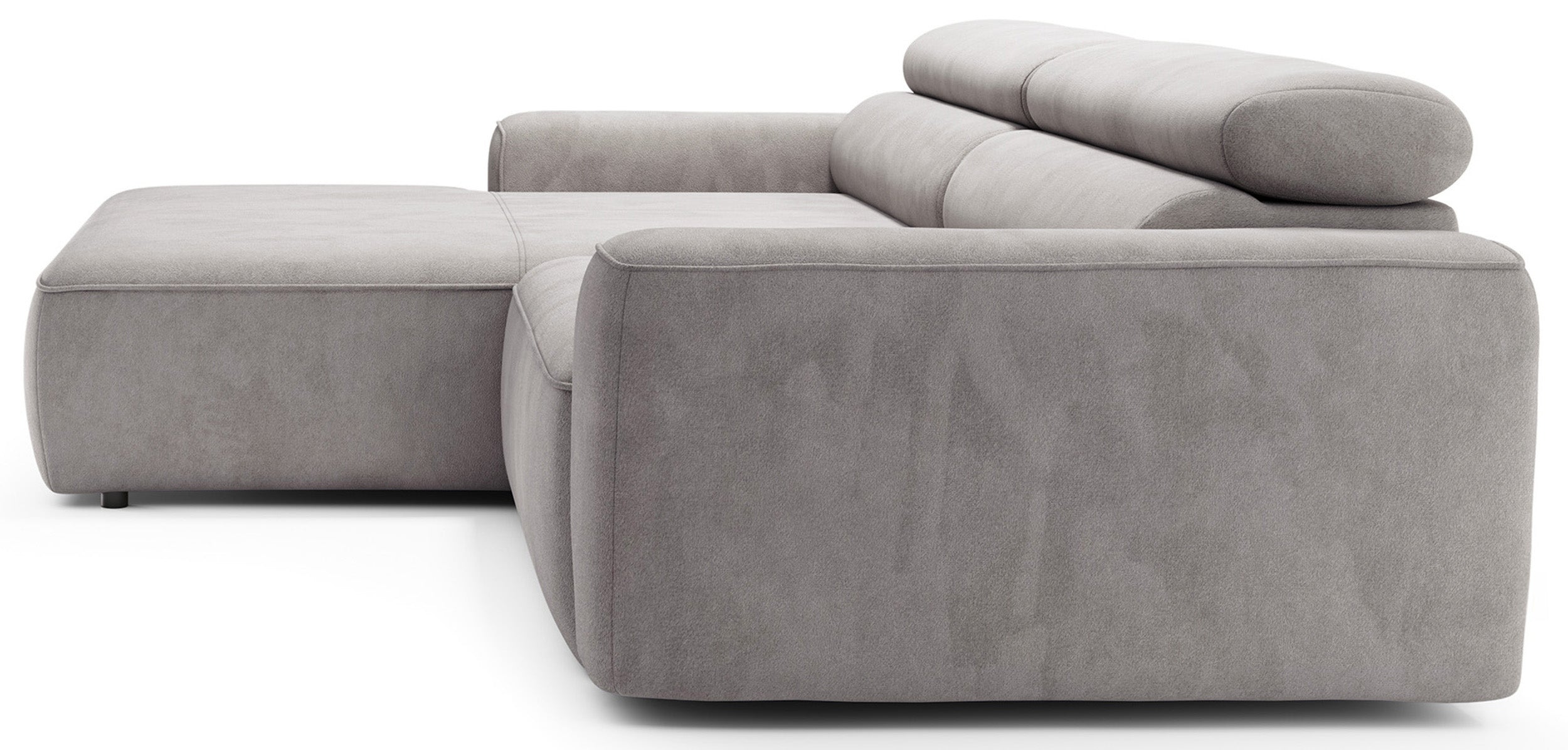 Ecksofa mit elektrischem Auszug Fando, L-förmig, linksseitig, grauer Samt