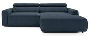Ecksofa mit elektrischem Auszug Fando, L-förmig, rechtsseitig, blauer Samt