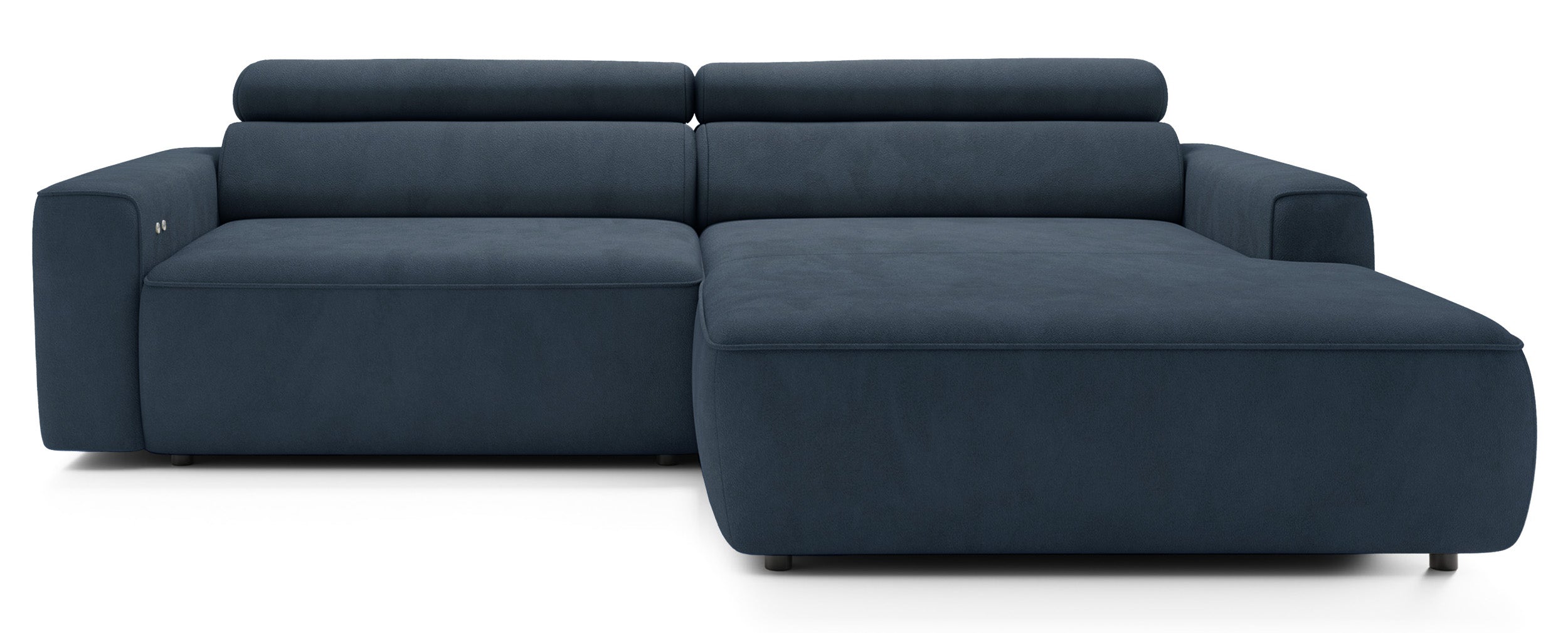 Ecksofa mit elektrischem Auszug Fando, L-förmig, rechtsseitig, blauer Samt