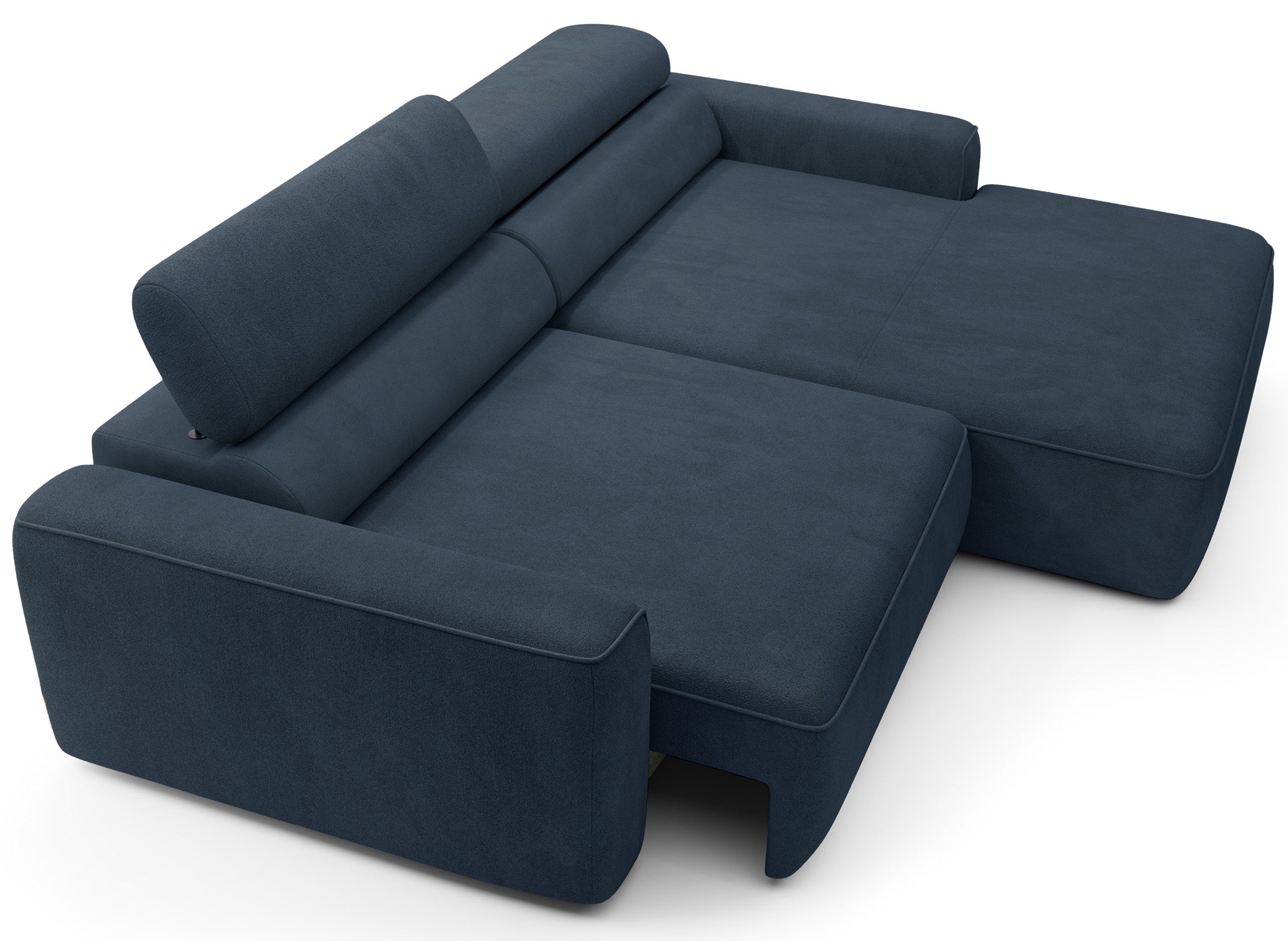 Ecksofa mit elektrischem Auszug Fando, L-förmig, rechtsseitig, blauer Samt