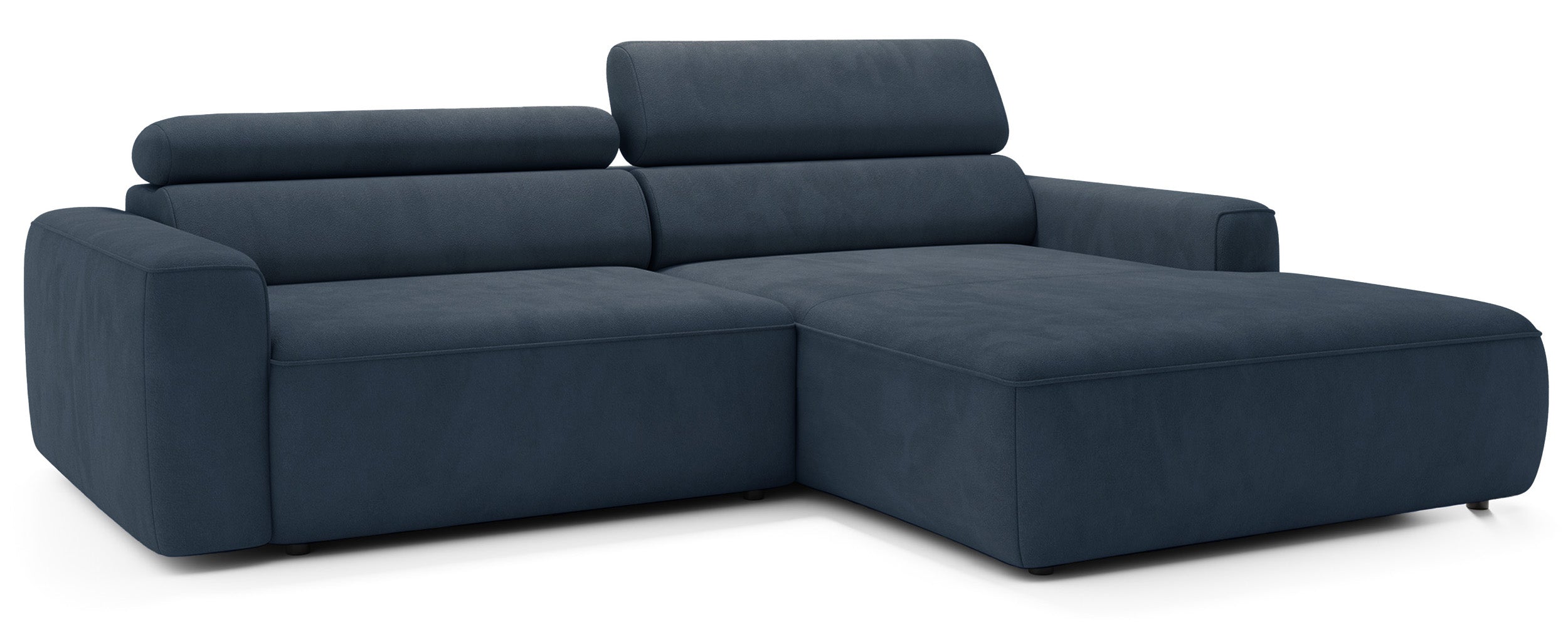 Ecksofa mit elektrischem Auszug Fando, L-förmig, rechtsseitig, blauer Samt
