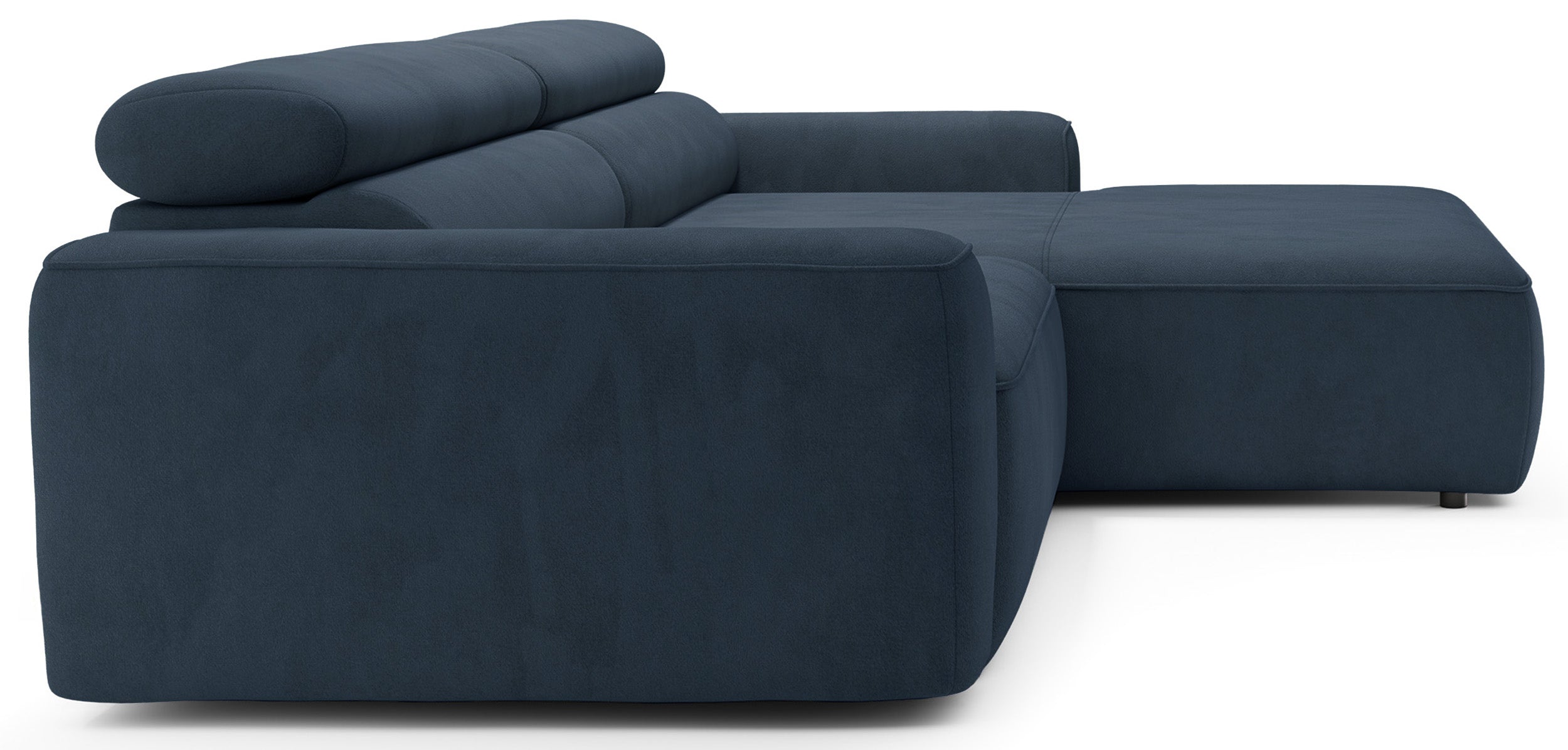 Ecksofa mit elektrischem Auszug Fando, L-förmig, rechtsseitig, blauer Samt