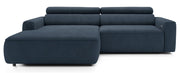 Ecksofa mit elektrischem Auszug Fando, L-förmig, linksseitig, blauer Samtstoff