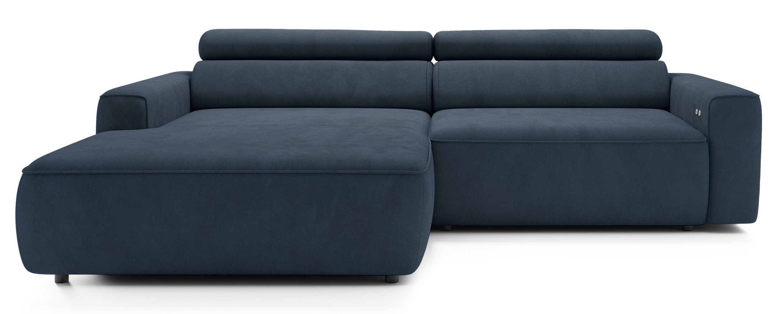 Ecksofa mit elektrischem Auszug Fando, L-förmig, linksseitig, blauer Samtstoff