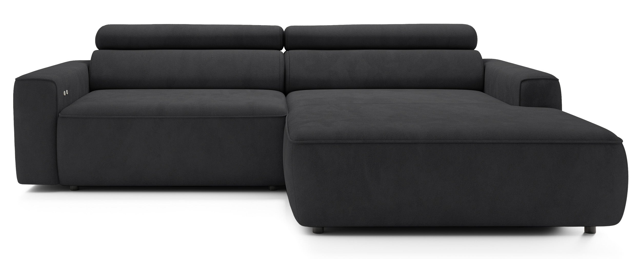 Ecksofa mit elektrischem Auszug Fando, L-förmig, rechtsseitig, dunkelgrauer Samt