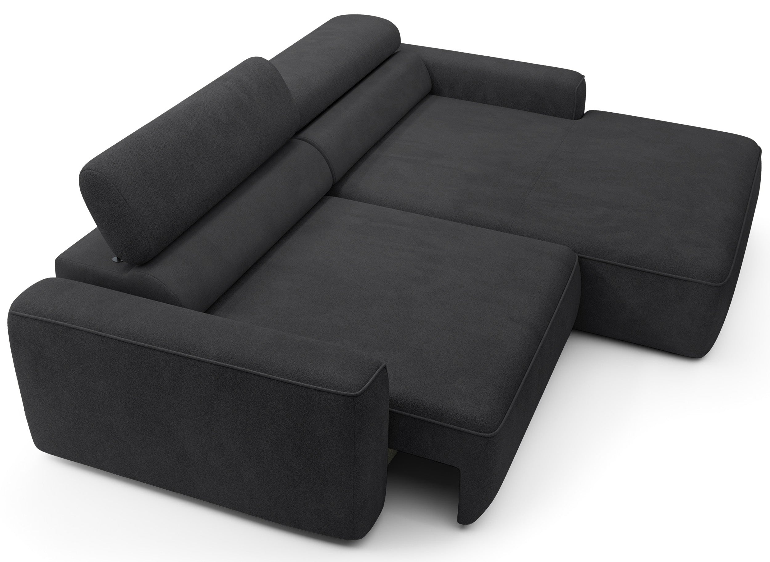 Ecksofa mit elektrischem Auszug Fando, L-förmig, rechtsseitig, dunkelgrauer Samt