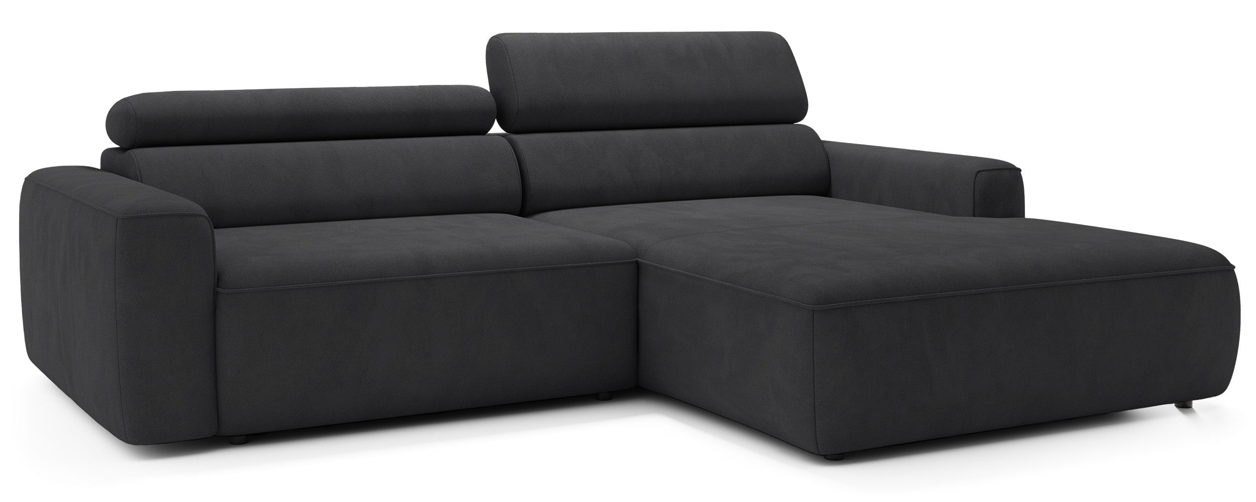 Ecksofa mit elektrischem Auszug Fando, L-förmig, rechtsseitig, dunkelgrauer Samt