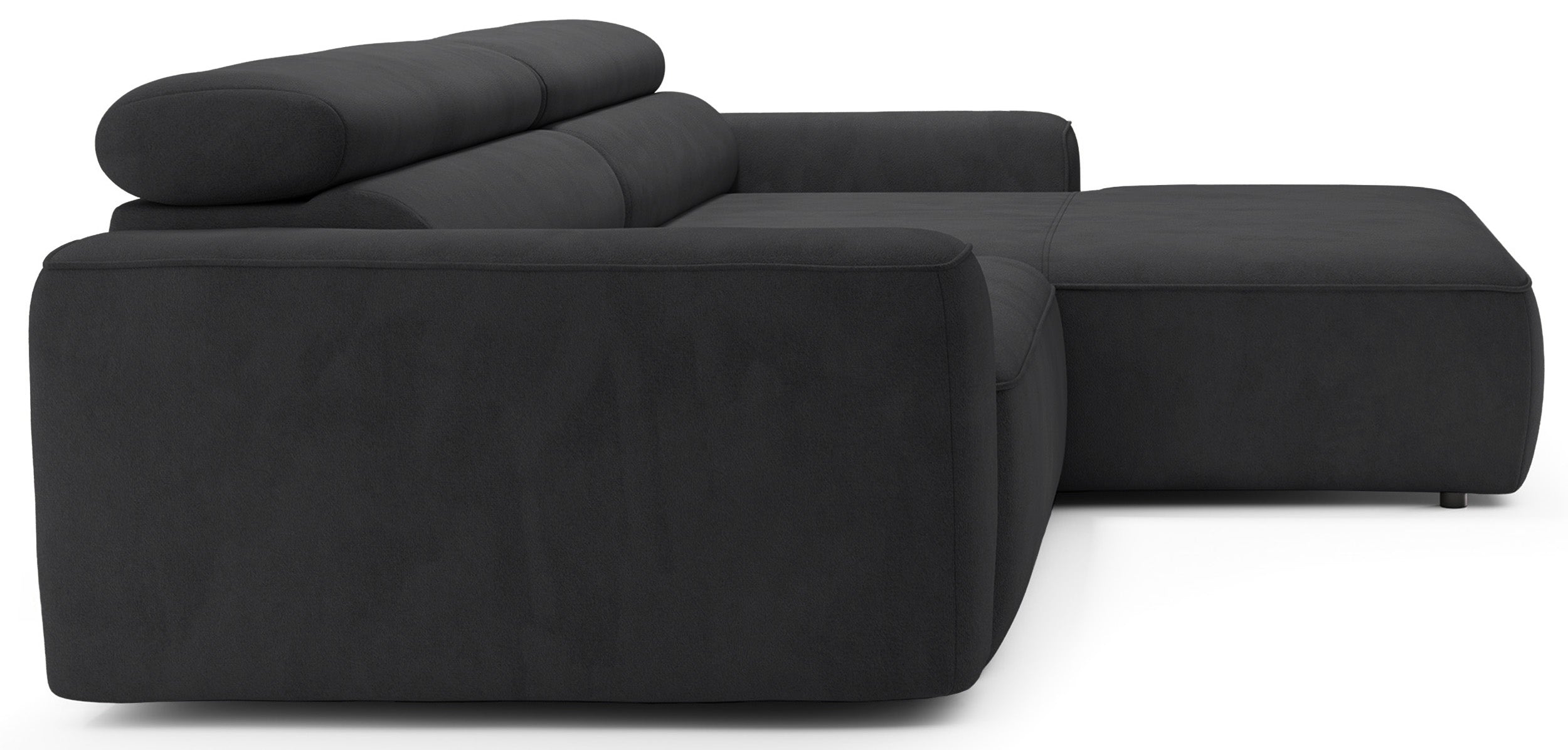 Ecksofa mit elektrischem Auszug Fando, L-förmig, rechtsseitig, dunkelgrauer Samt