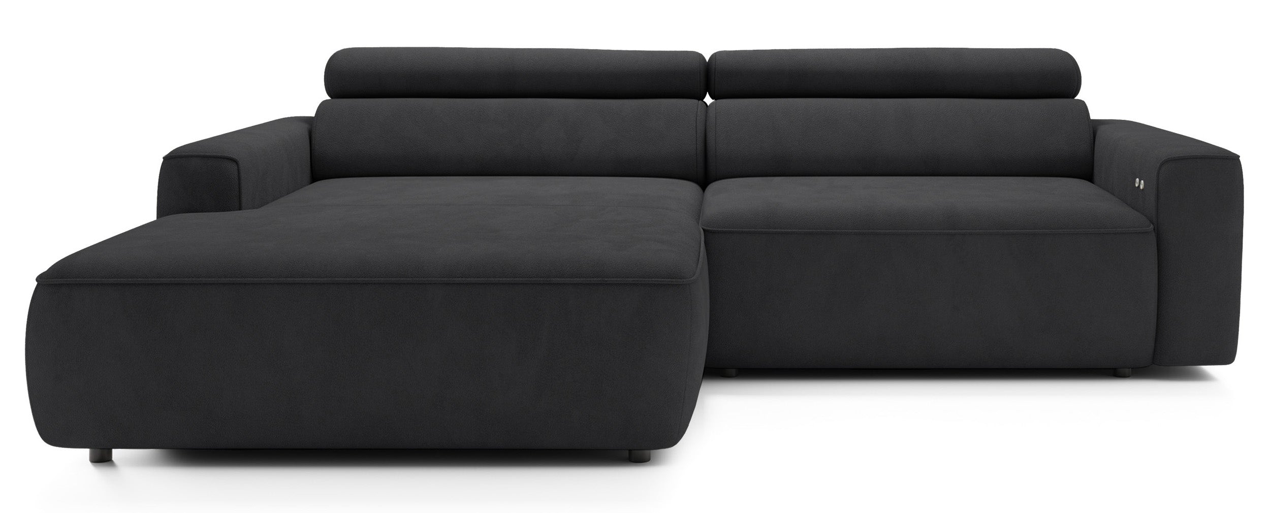 Ecksofa mit elektrischem Auszug Fando, L-förmig, linksseitig, dunkelgrauer Samt